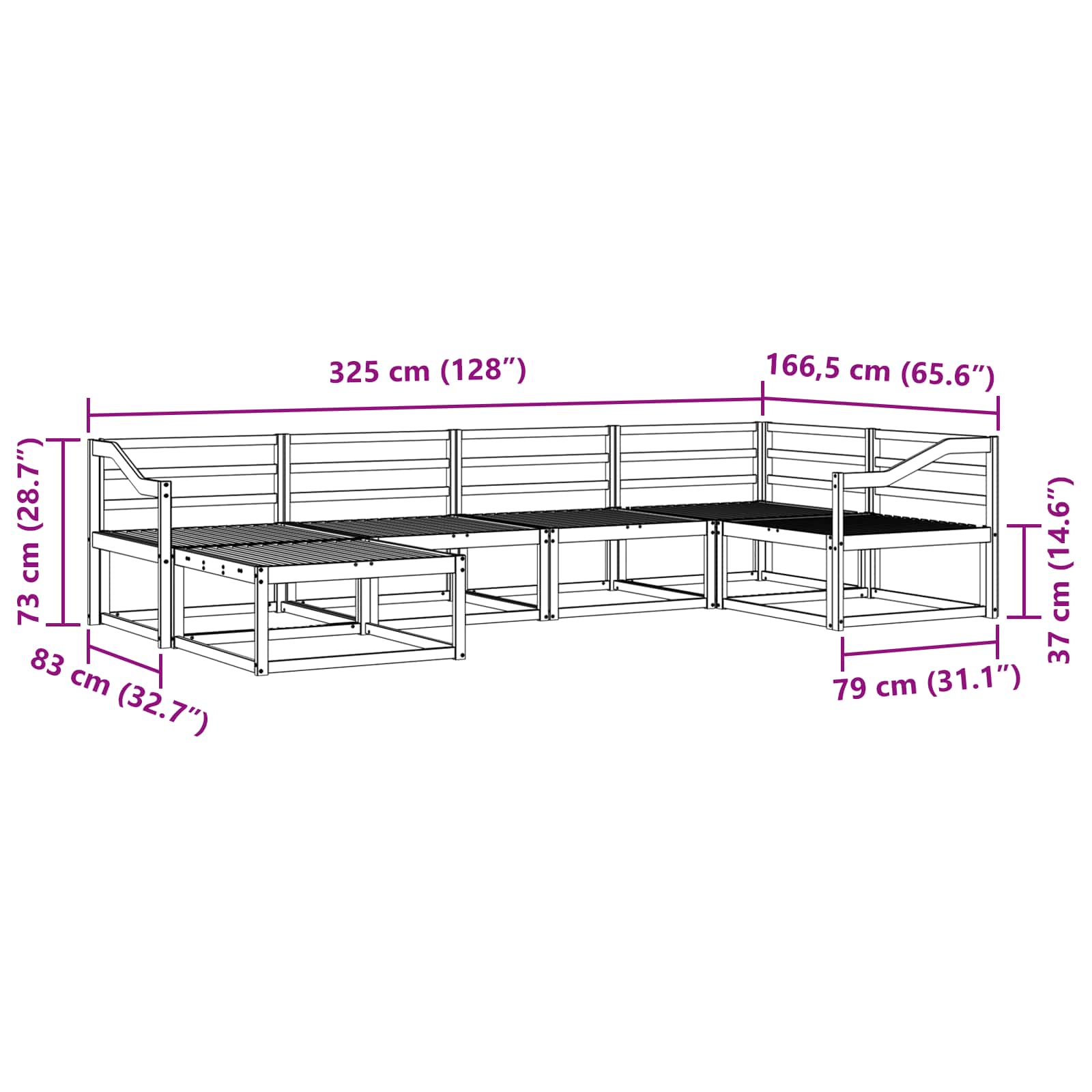 Buiten bankenset 6 pcs Wit 325 x 166,5 x 73 cm is nu te koop bij PeponiXL, paradijselijk wonen!