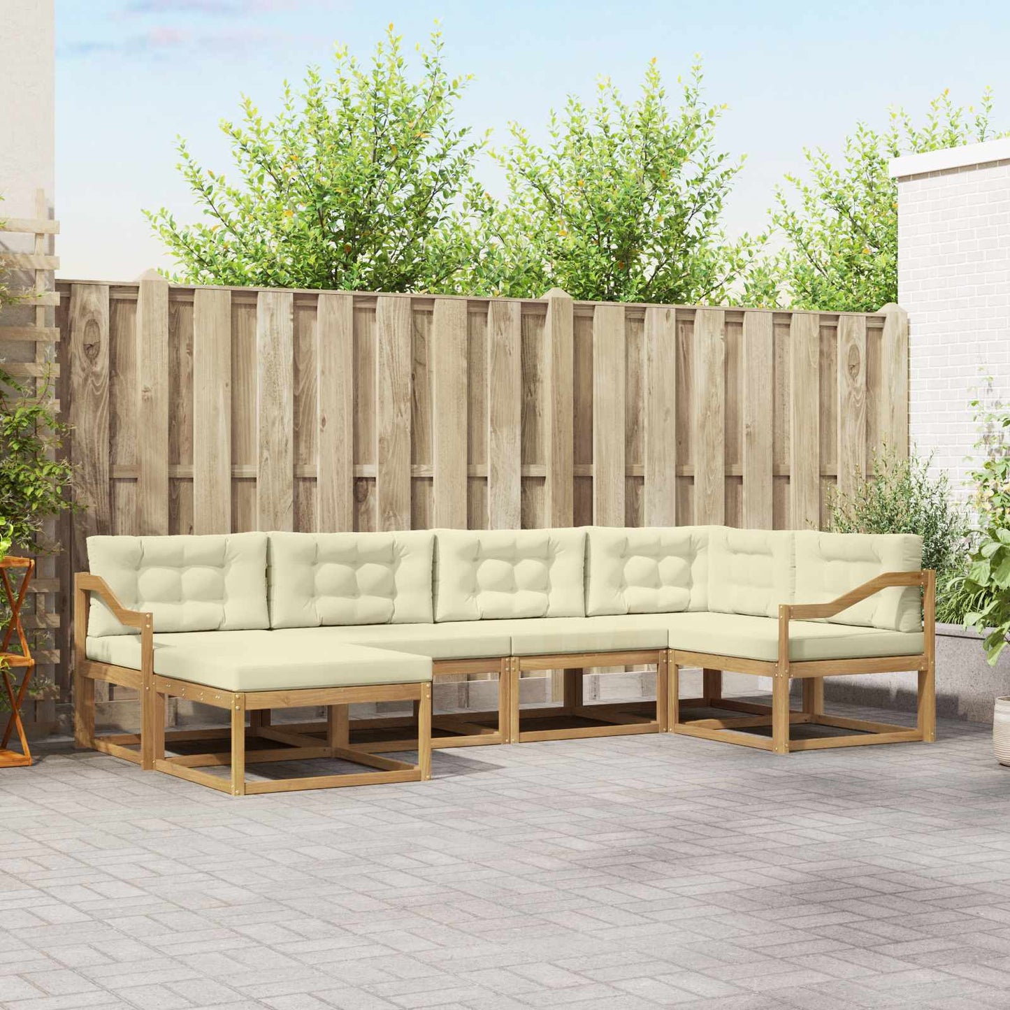 Buiten bankenset met kussen 5 pcs Wit en crèmekleurig Polyester is nu te koop bij PeponiXL, paradijselijk wonen!