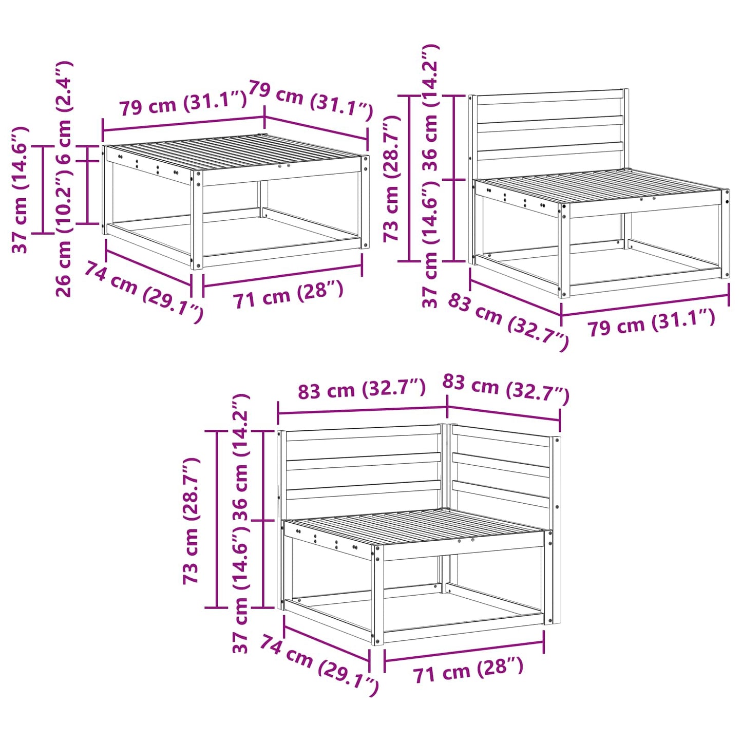 Buiten bankenset 7 pcs Wit Massief Acaciahout is nu te koop bij PeponiXL, paradijselijk wonen!