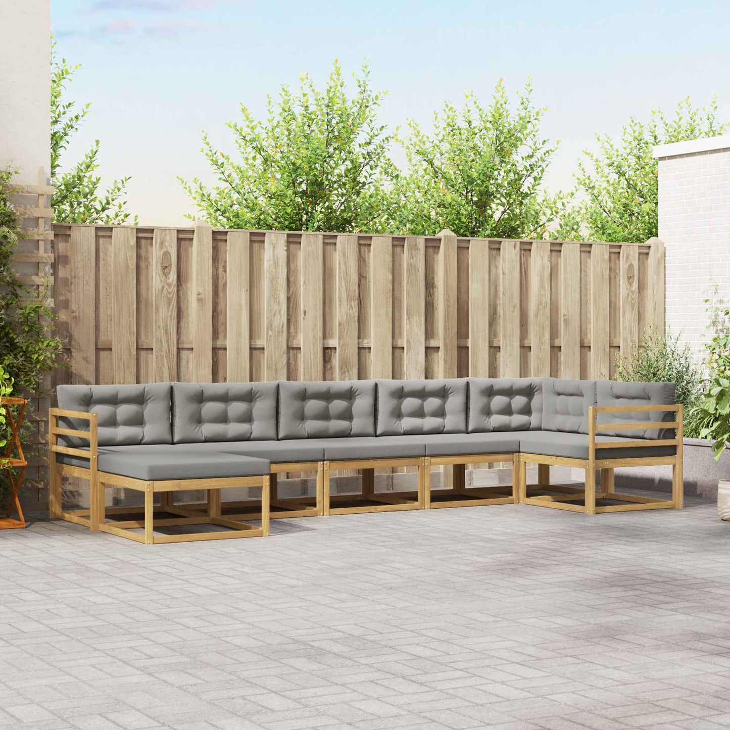 Buiten bankenset met kussen 7 pcs Wit en Lichtgrijs is nu te koop bij PeponiXL, paradijselijk wonen!