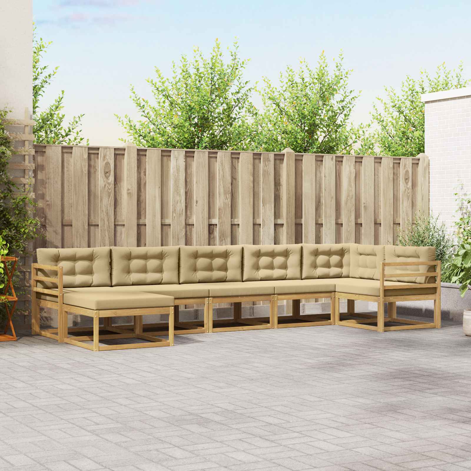 Buiten bankenset met kussen 7 pcs Wit en Beige is nu te koop bij PeponiXL, paradijselijk wonen!
