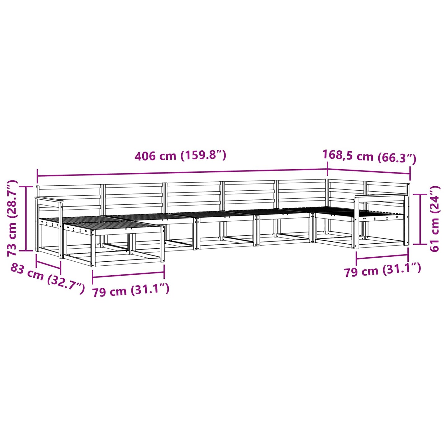 Buiten bankenset 7 pcs Wit Massief Acaciahout is nu te koop bij PeponiXL, paradijselijk wonen!