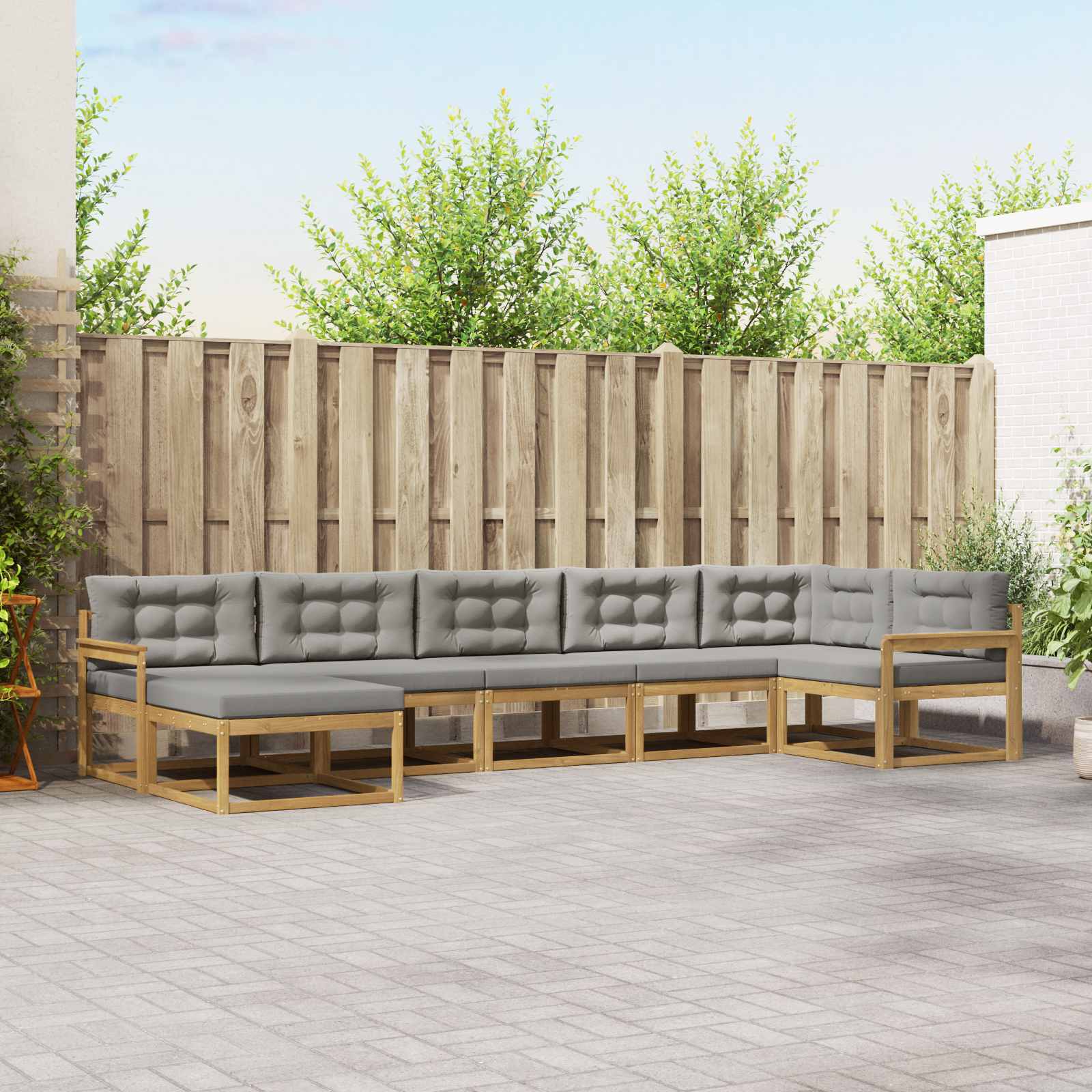 Buiten bankenset met kussen 7 pcs Wit en Lichtgrijs is nu te koop bij PeponiXL, paradijselijk wonen!