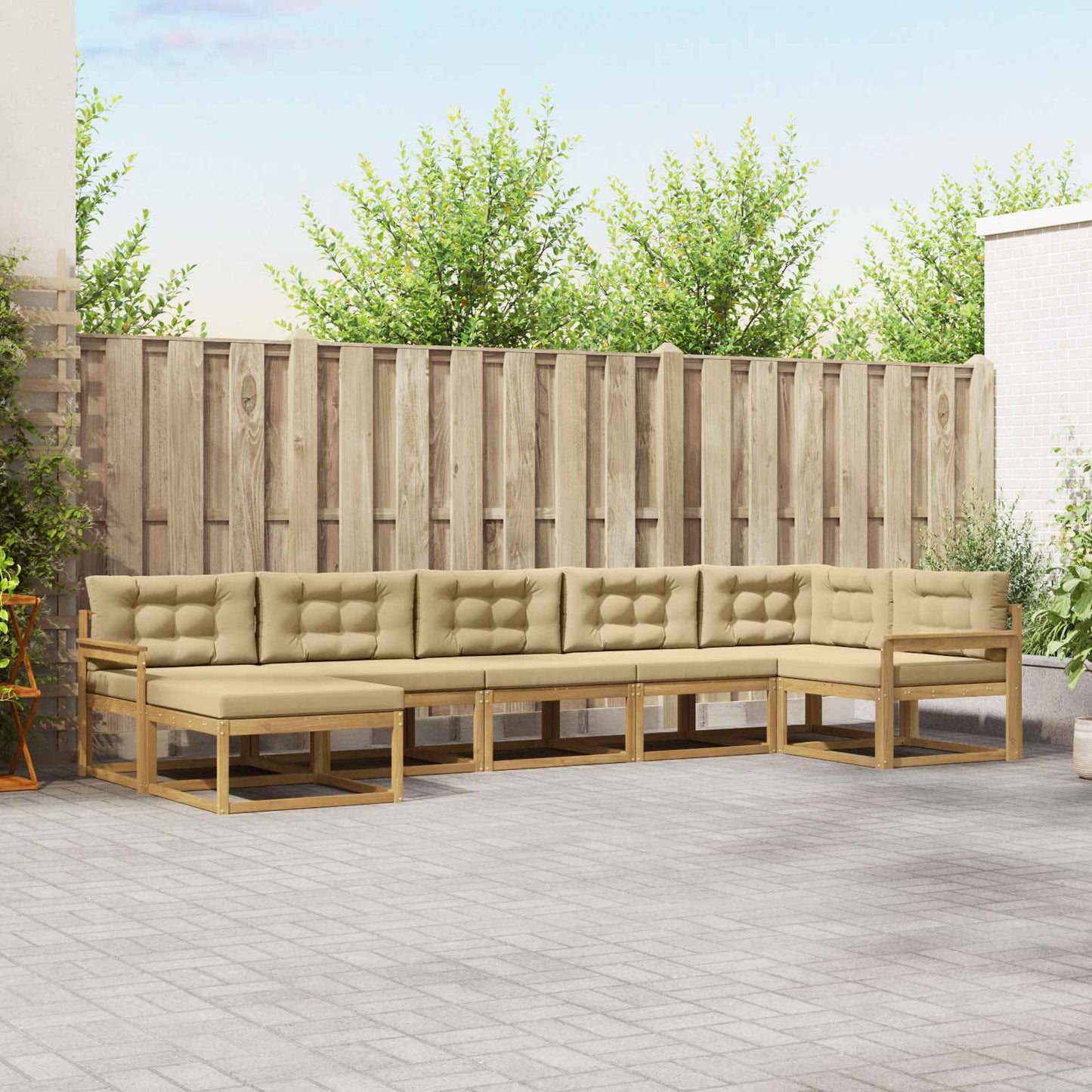 Buiten bankenset met kussen 7 pcs Wit en Beige is nu te koop bij PeponiXL, paradijselijk wonen!
