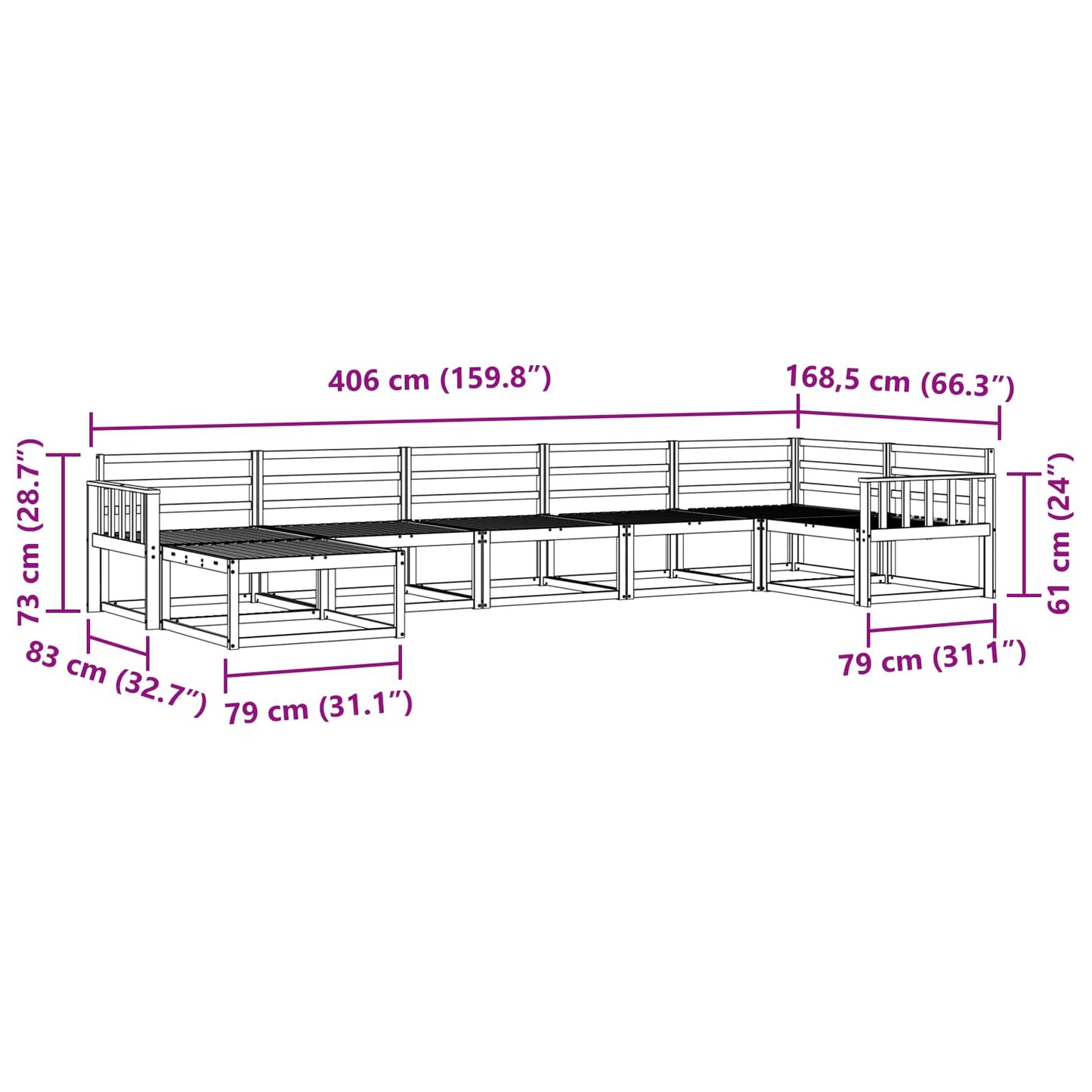 Buiten bankenset 7 pcs Wit Massief Acaciahout is nu te koop bij PeponiXL, paradijselijk wonen!