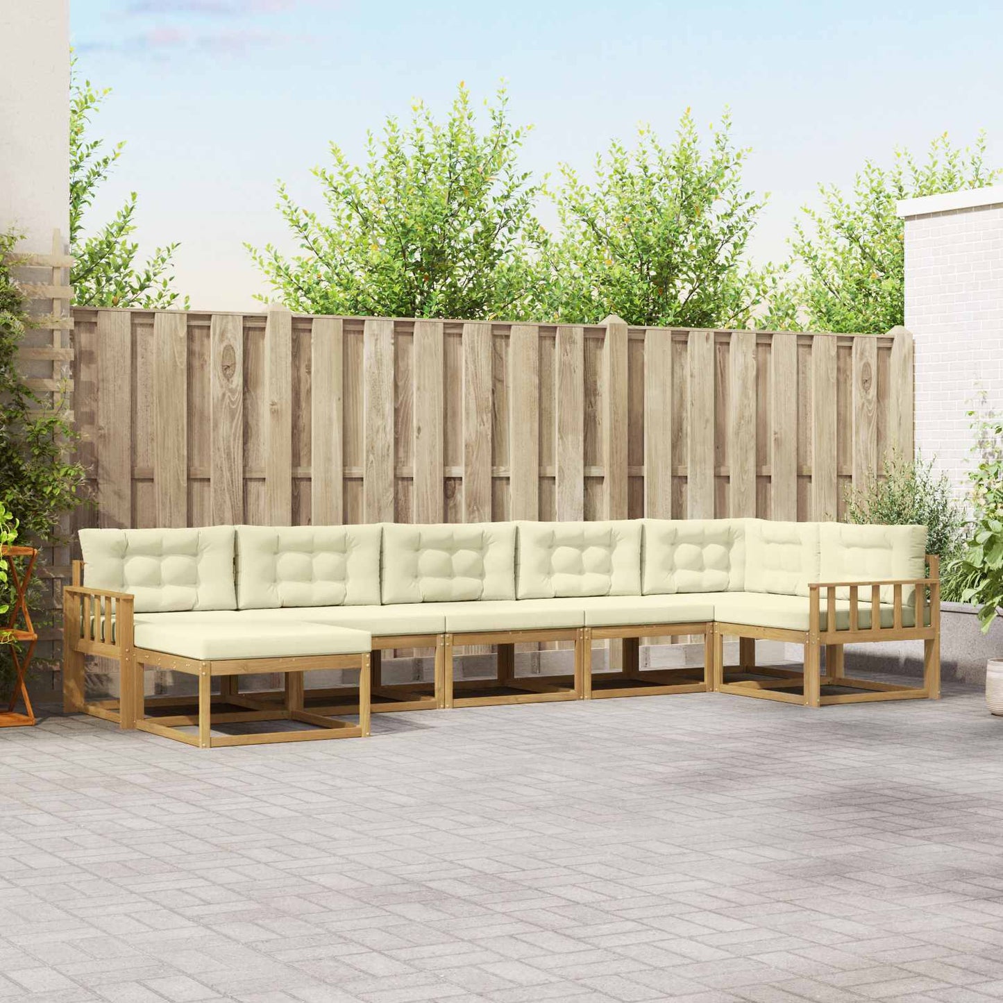 Buiten bankenset met kussen 7 pcs Wit en crèmekleurig is nu te koop bij PeponiXL, paradijselijk wonen!