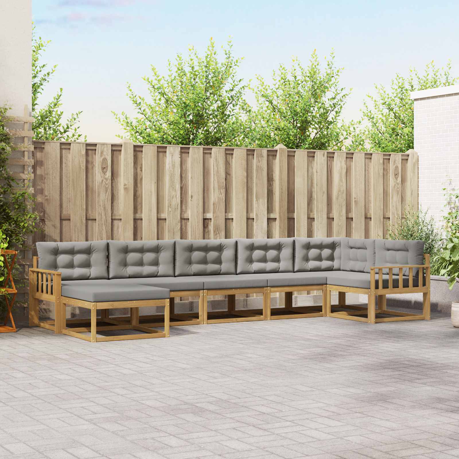 Buiten bankenset met kussen 7 pcs Wit en Lichtgrijs is nu te koop bij PeponiXL, paradijselijk wonen!