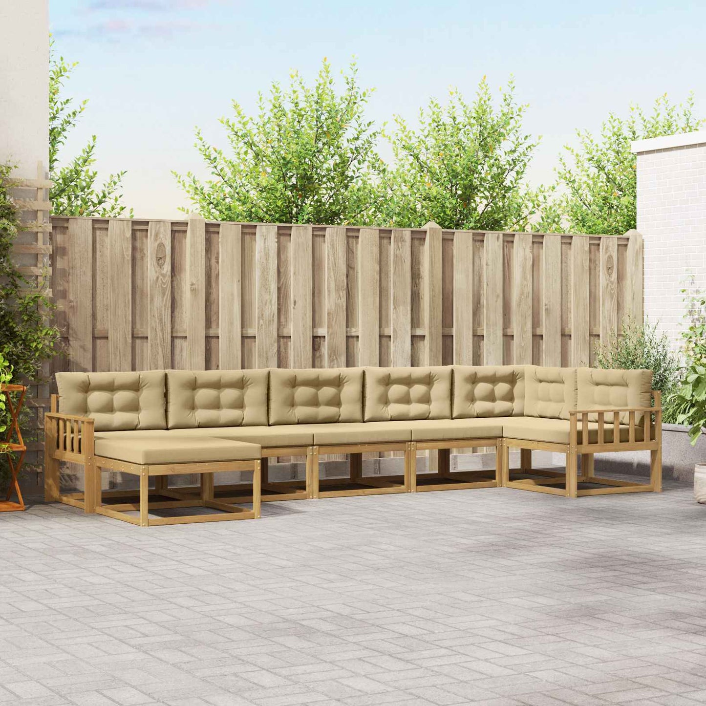 Buiten bankenset met kussen 7 pcs Wit en Beige is nu te koop bij PeponiXL, paradijselijk wonen!