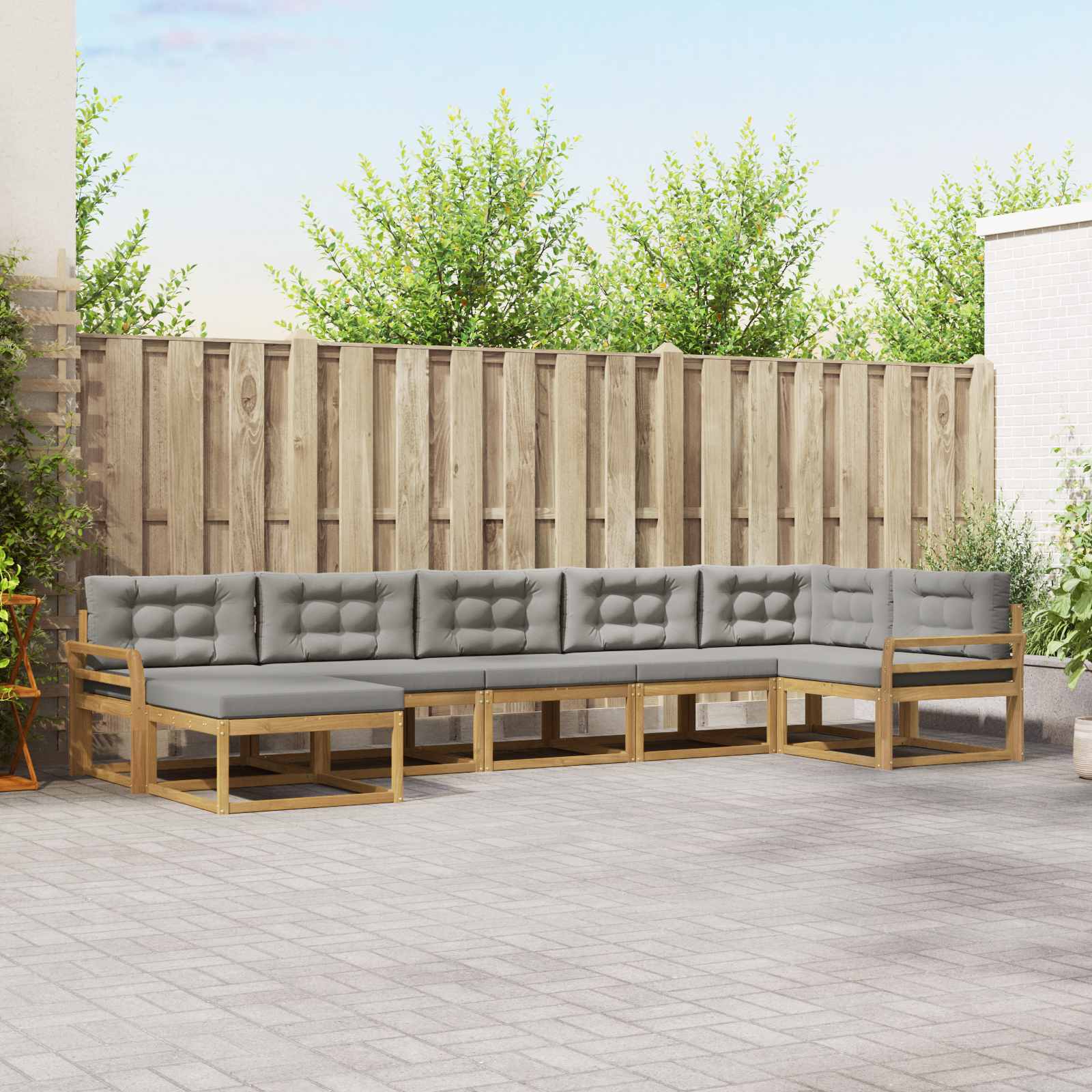 Buiten bankenset met kussen 7 pcs Wit en Lichtgrijs is nu te koop bij PeponiXL, paradijselijk wonen!