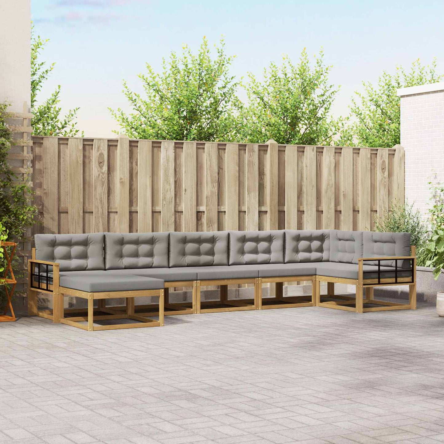 Buiten bankenset met kussen 7 pcs Wit en Lichtgrijs is nu te koop bij PeponiXL, paradijselijk wonen!