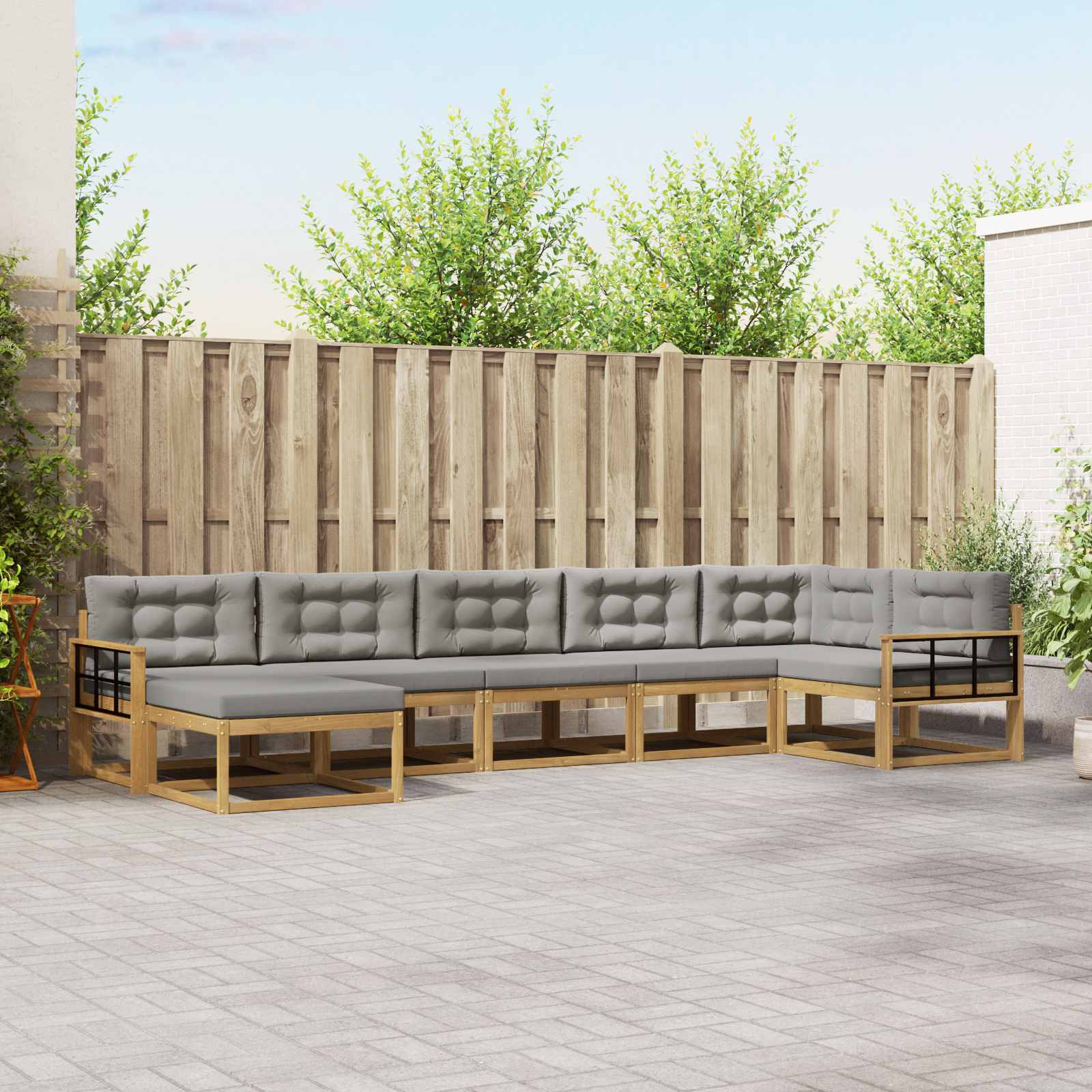 Buiten bankenset met kussen 7 pcs Wit en Lichtgrijs is nu te koop bij PeponiXL, paradijselijk wonen!