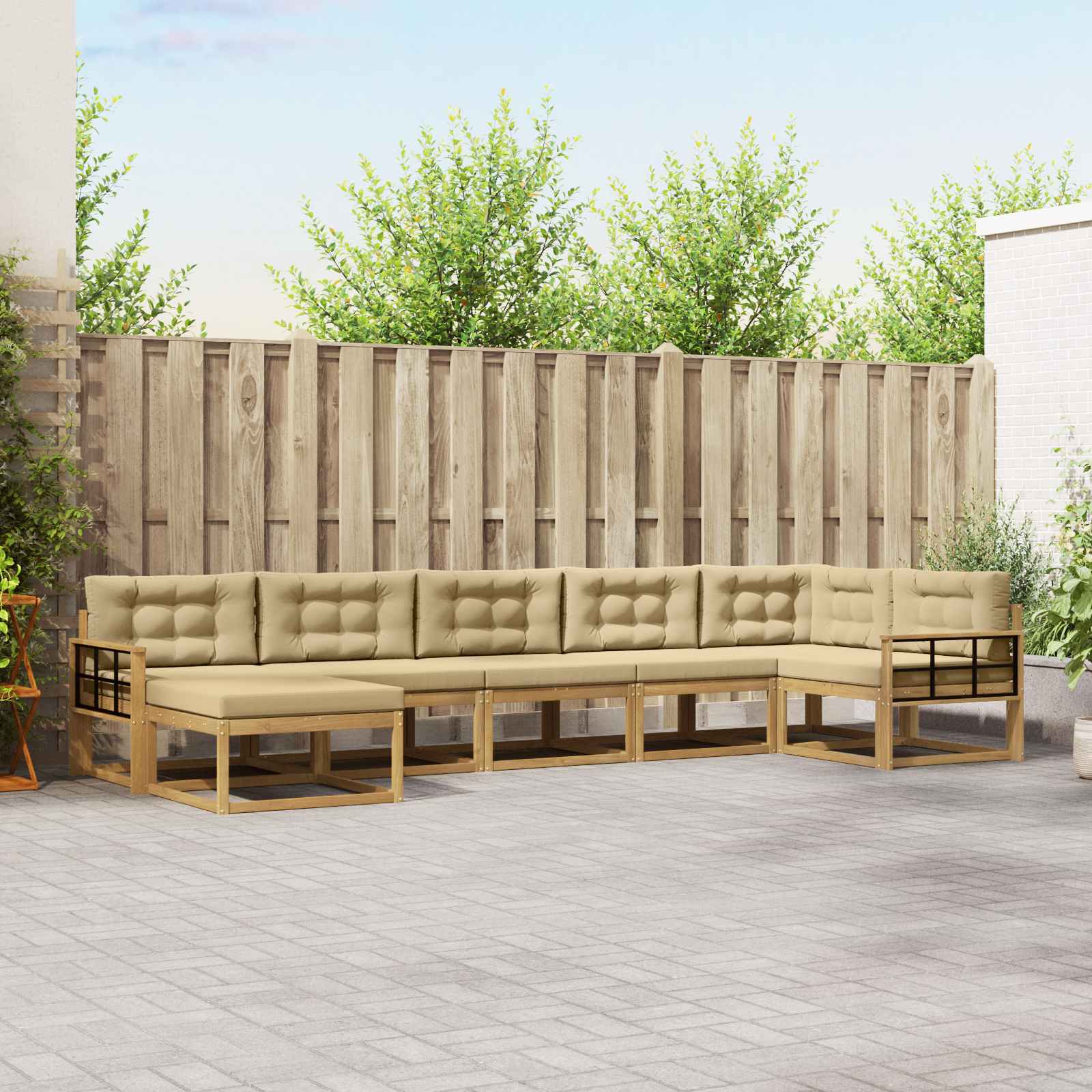 Buiten bankenset met kussen 7 pcs Wit en Beige is nu te koop bij PeponiXL, paradijselijk wonen!