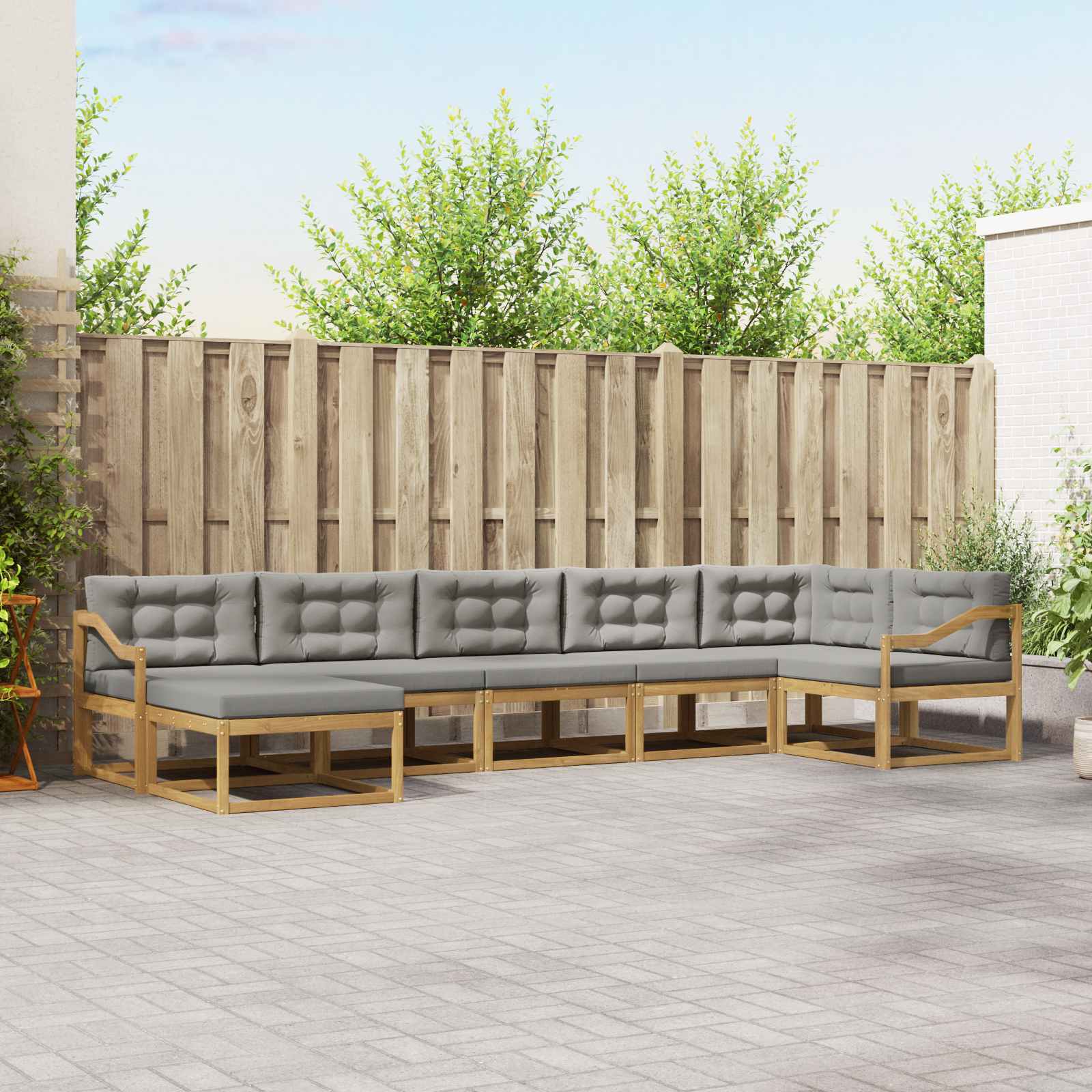 Buiten bankenset met kussen 7 pcs Wit en Lichtgrijs is nu te koop bij PeponiXL, paradijselijk wonen!