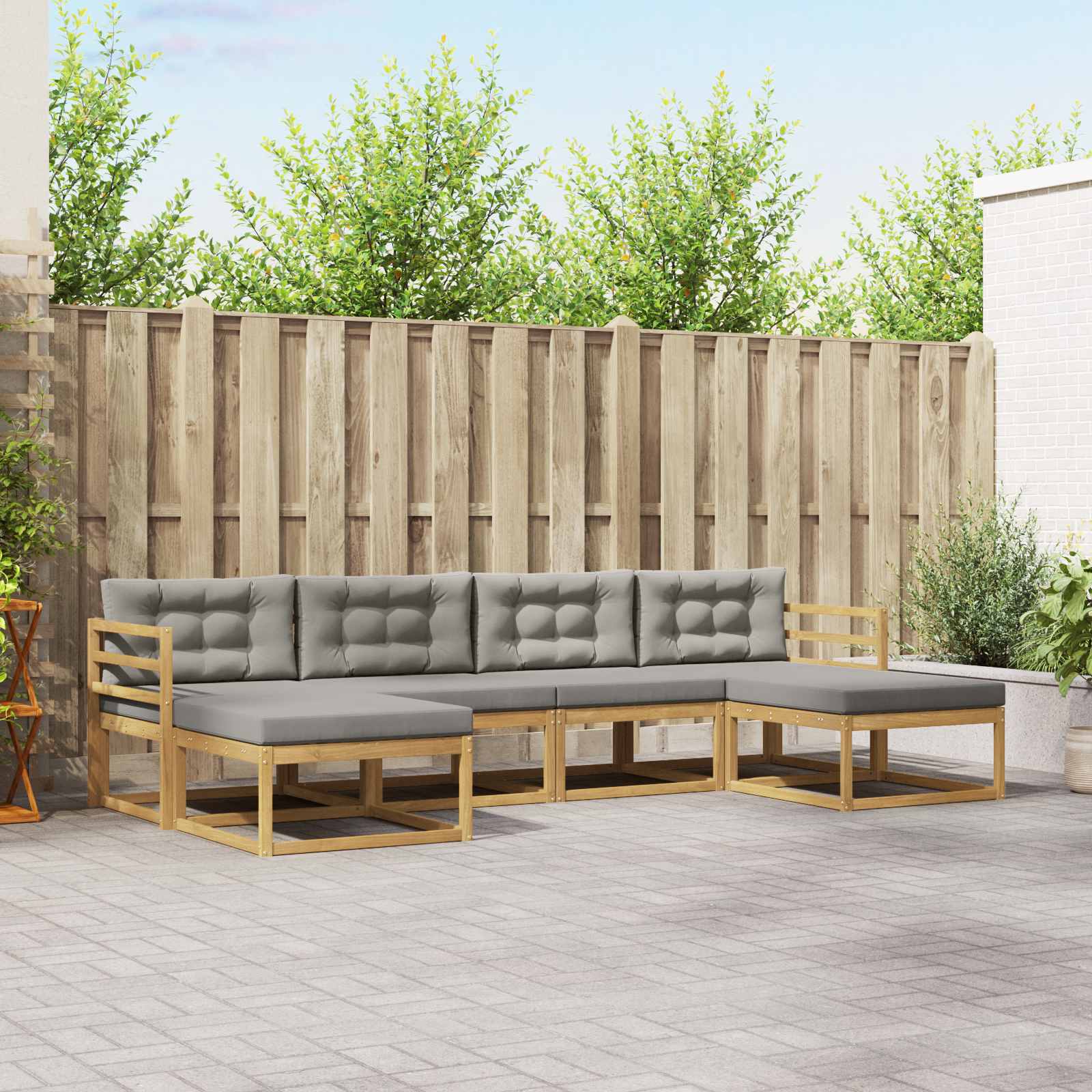 Buiten bankenset met kussen 6 pcs Wit en Lichtgrijs is nu te koop bij PeponiXL, paradijselijk wonen!