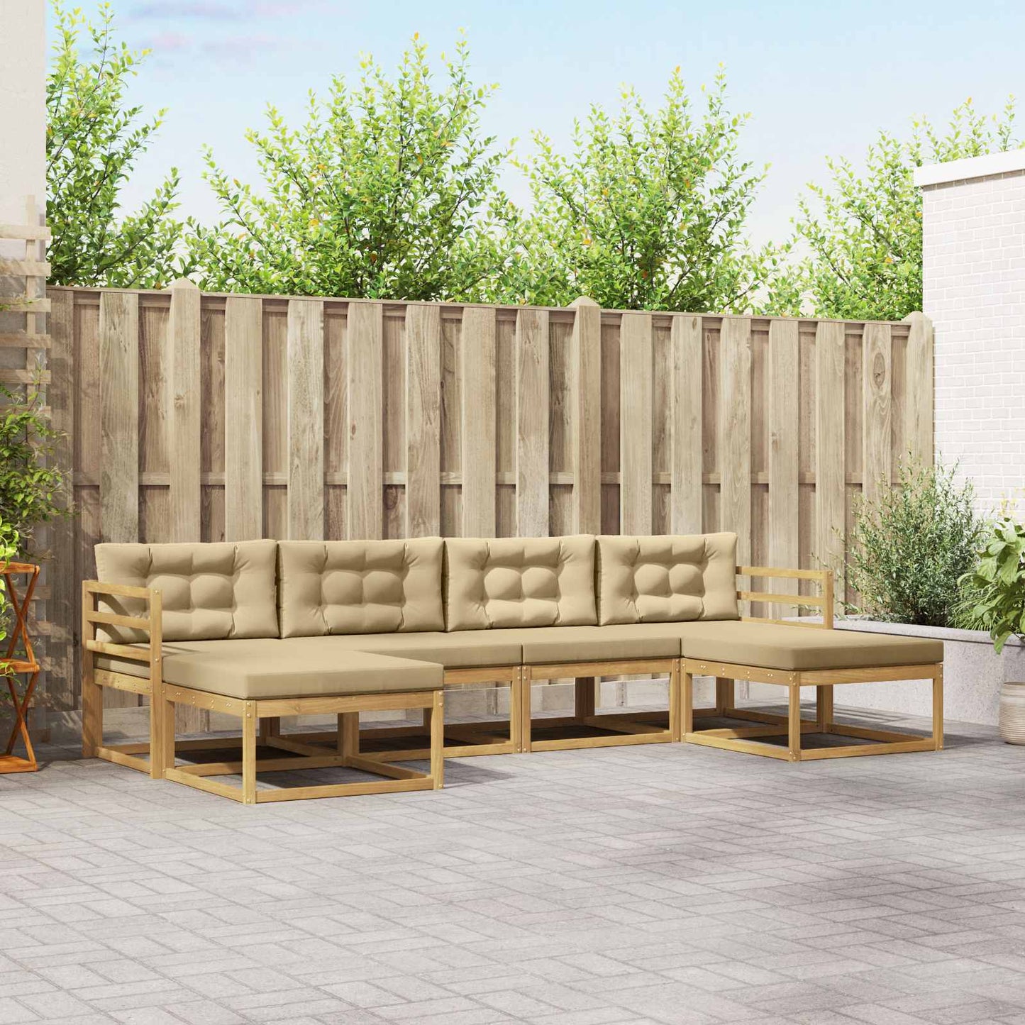 Buiten bankenset met kussen 6 pcs Wit en Beige is nu te koop bij PeponiXL, paradijselijk wonen!