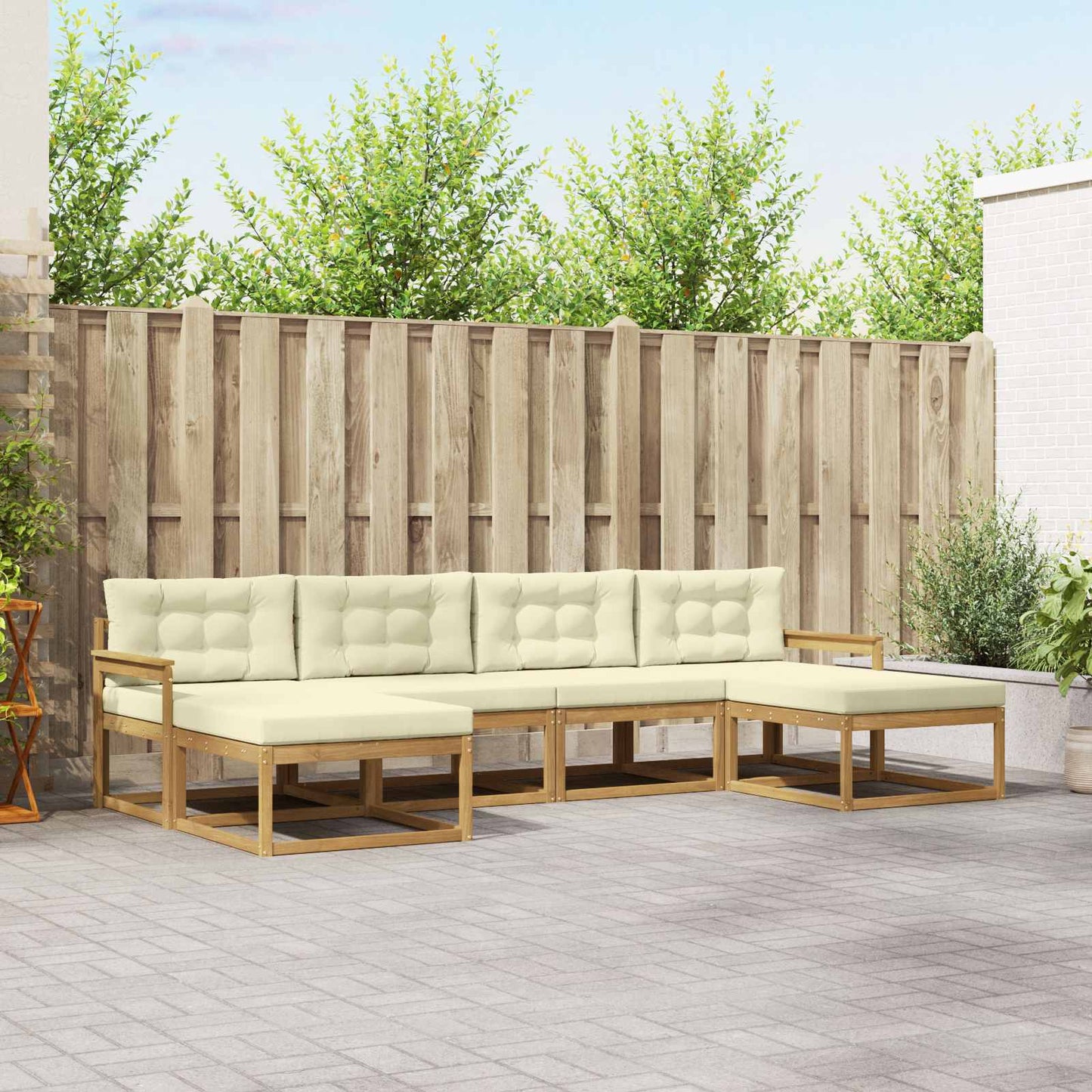 Buiten bankenset met kussen 6 pcs Wit en crèmekleurig is nu te koop bij PeponiXL, paradijselijk wonen!