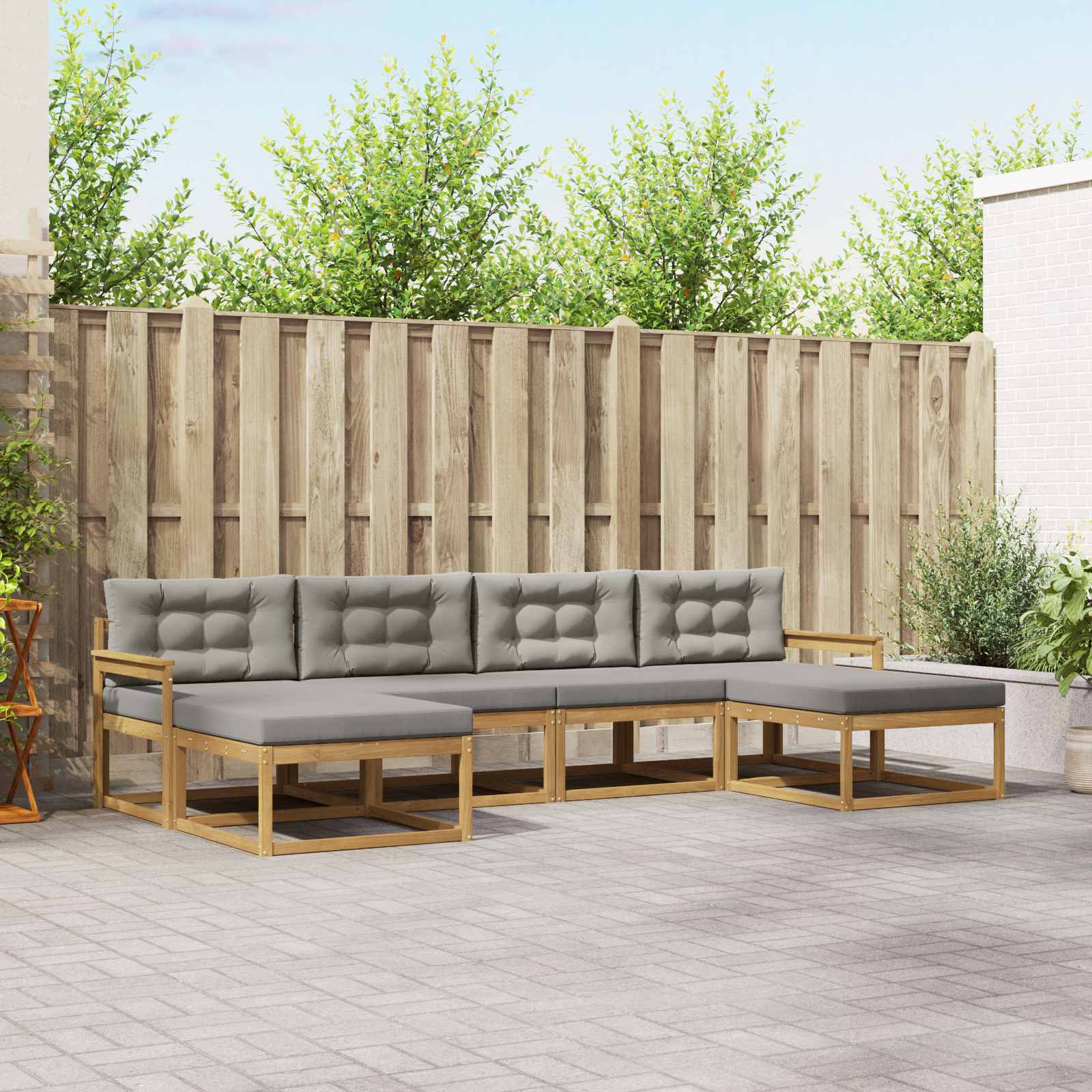 Buiten bankenset met kussen 6 pcs Wit en Lichtgrijs is nu te koop bij PeponiXL, paradijselijk wonen!