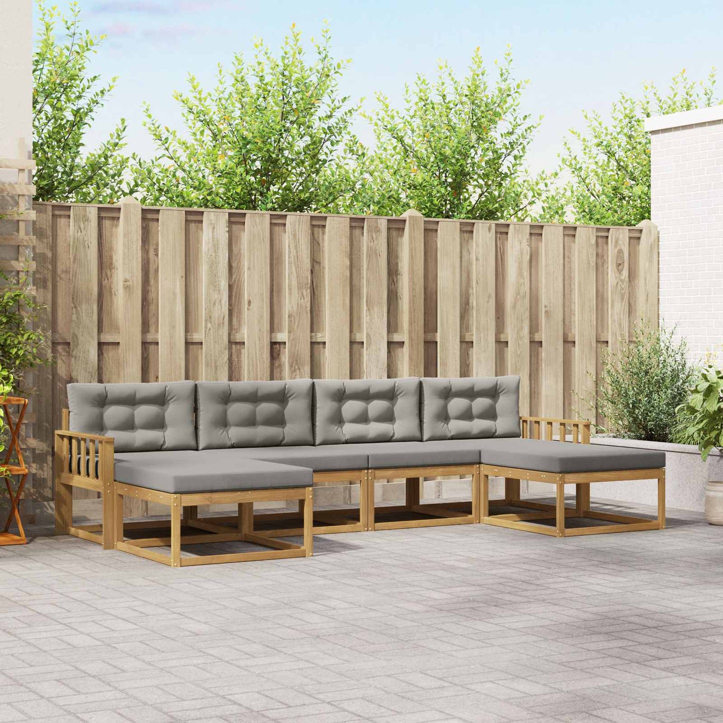 Buiten bankenset met kussen 6 pcs Wit en Lichtgrijs is nu te koop bij PeponiXL, paradijselijk wonen!
