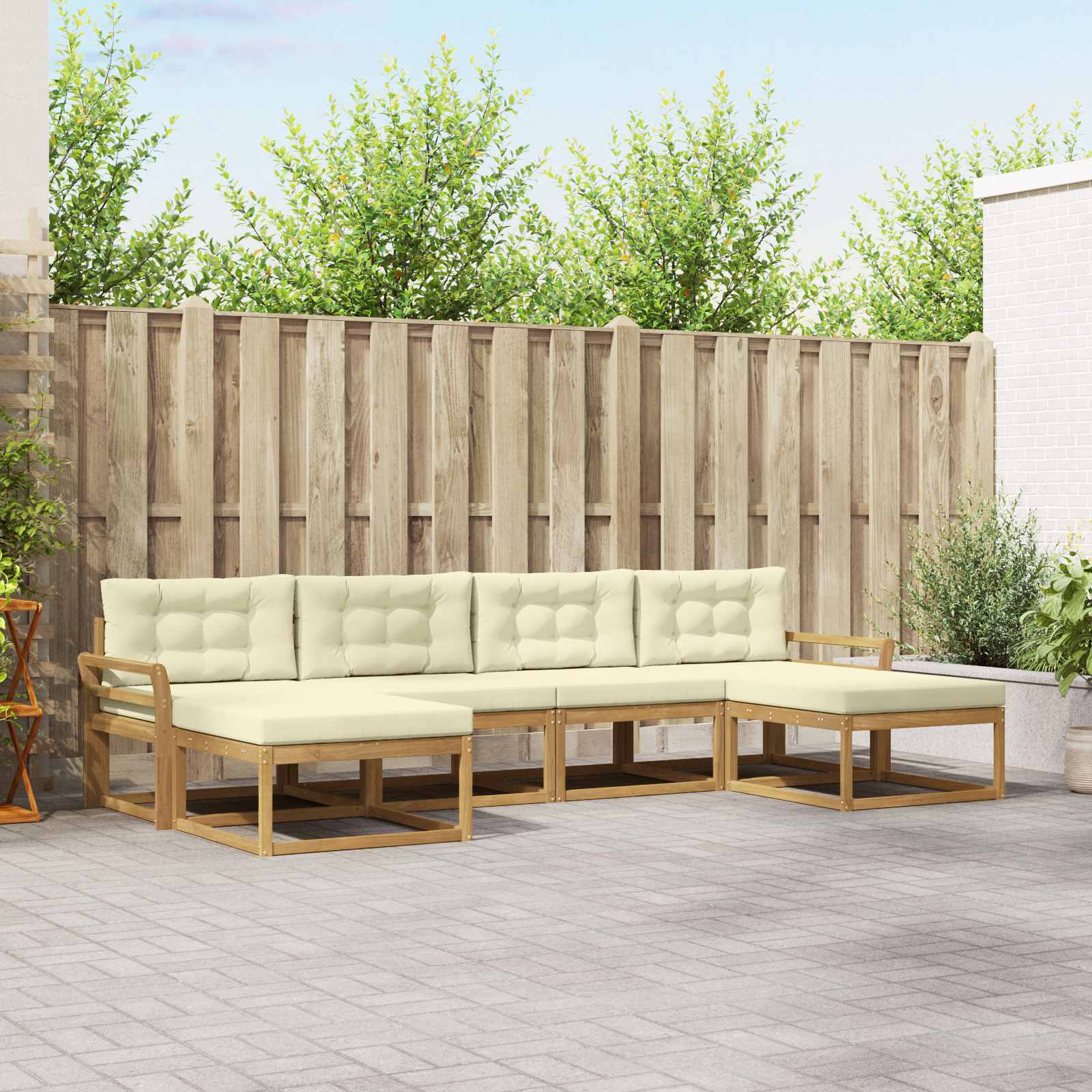 Buiten bankenset met kussen 6 pcs Wit en crèmekleurig is nu te koop bij PeponiXL, paradijselijk wonen!