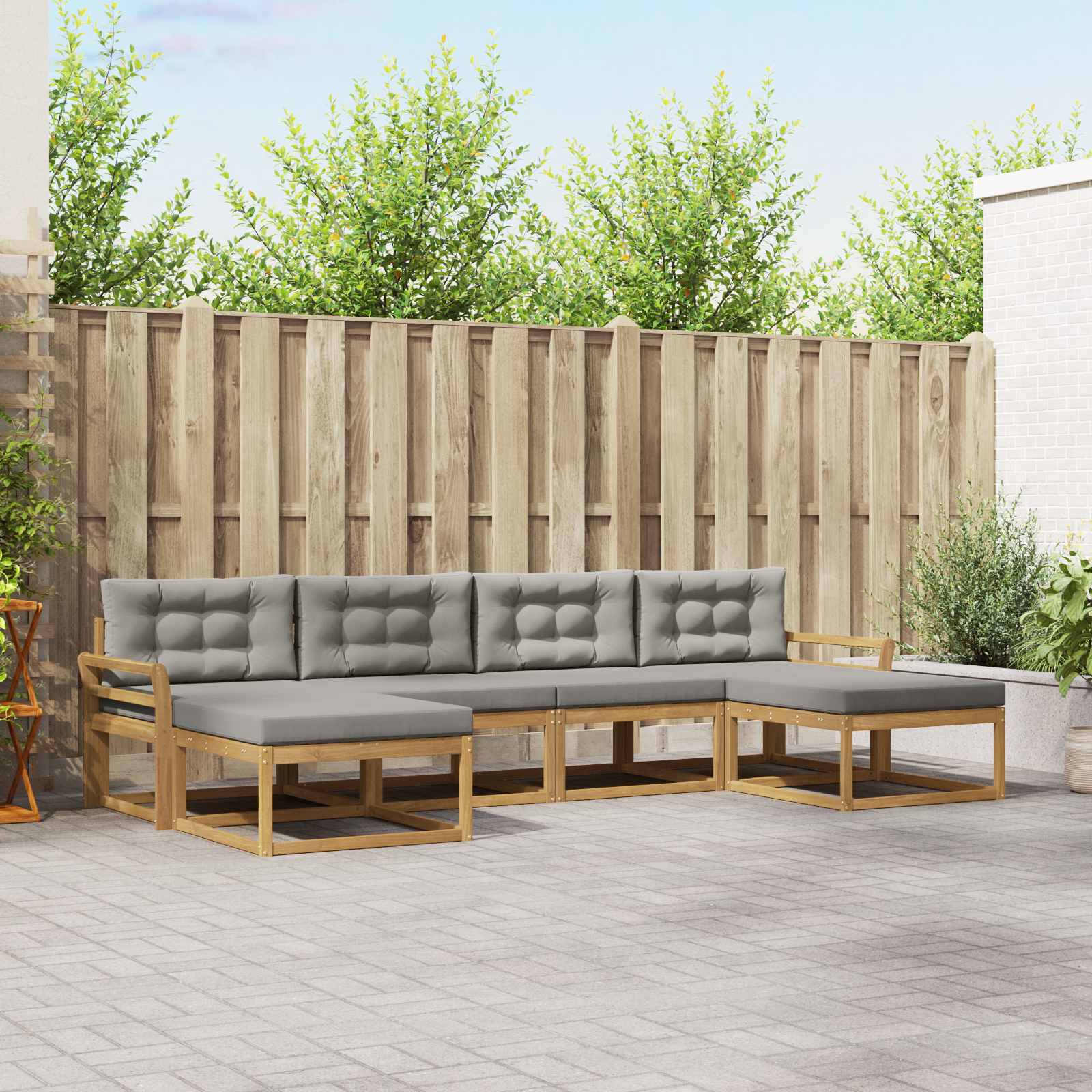 Buiten bankenset met kussen 6 pcs Wit en Lichtgrijs is nu te koop bij PeponiXL, paradijselijk wonen!