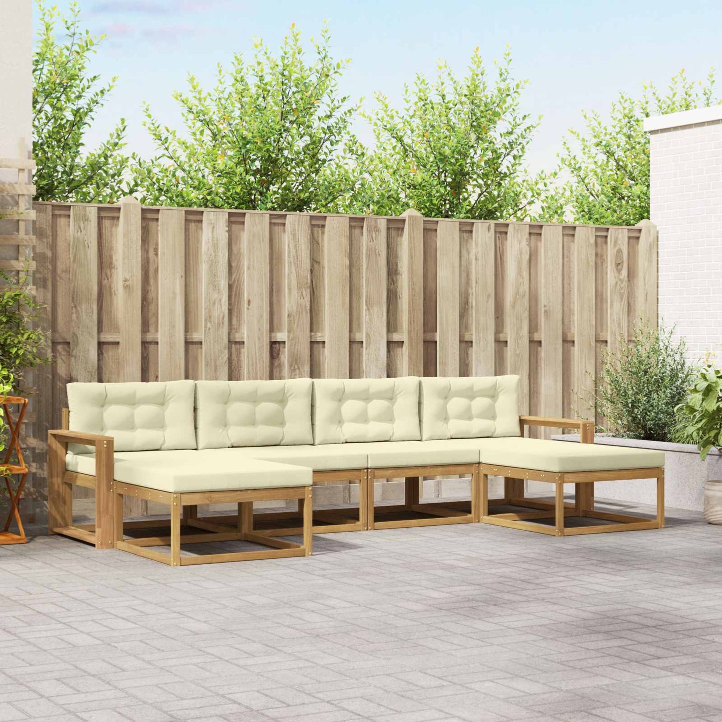 Buiten bankenset met kussen 6 pcs Wit en crèmekleurig is nu te koop bij PeponiXL, paradijselijk wonen!