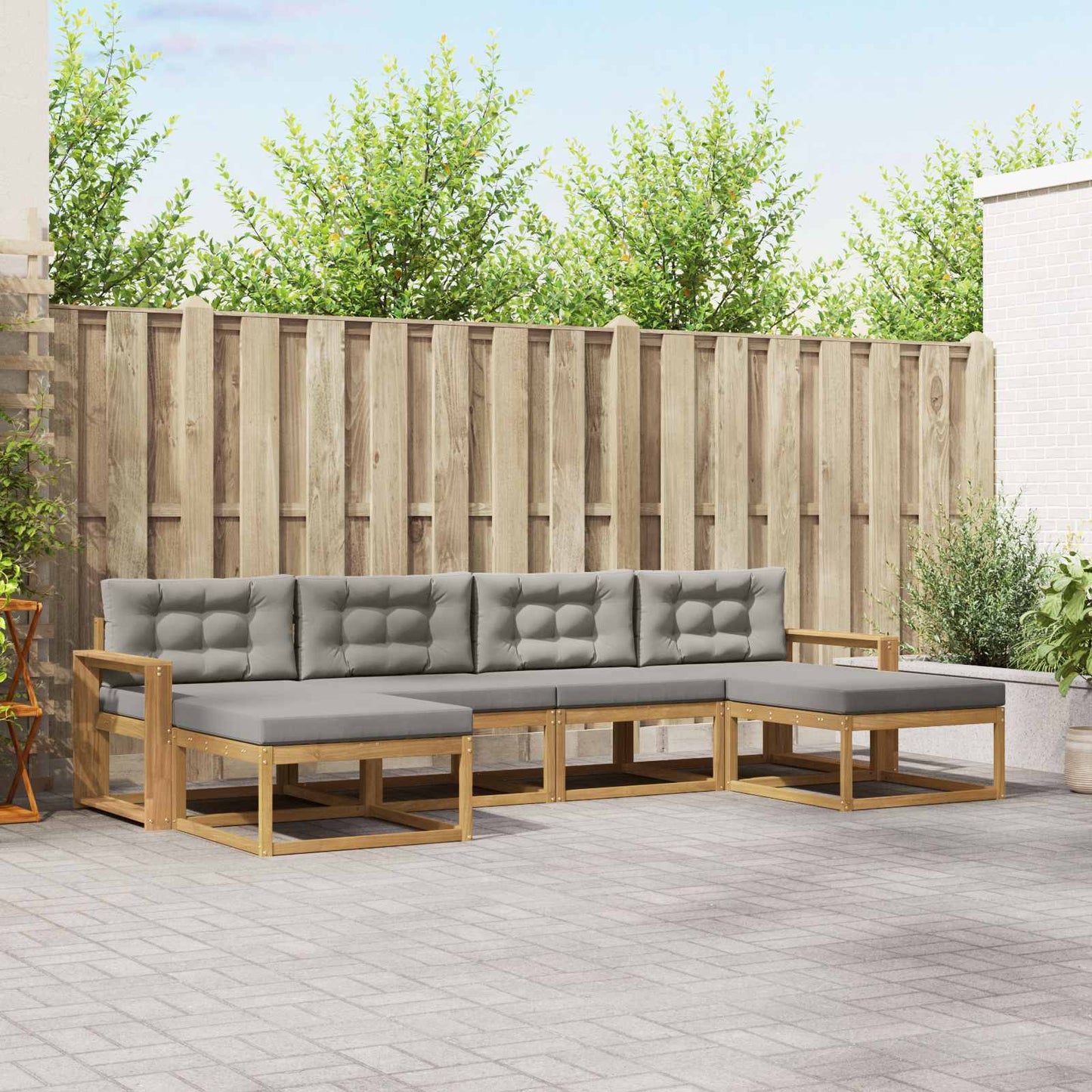 Buiten bankenset met kussen 6 pcs Wit en Lichtgrijs is nu te koop bij PeponiXL, paradijselijk wonen!