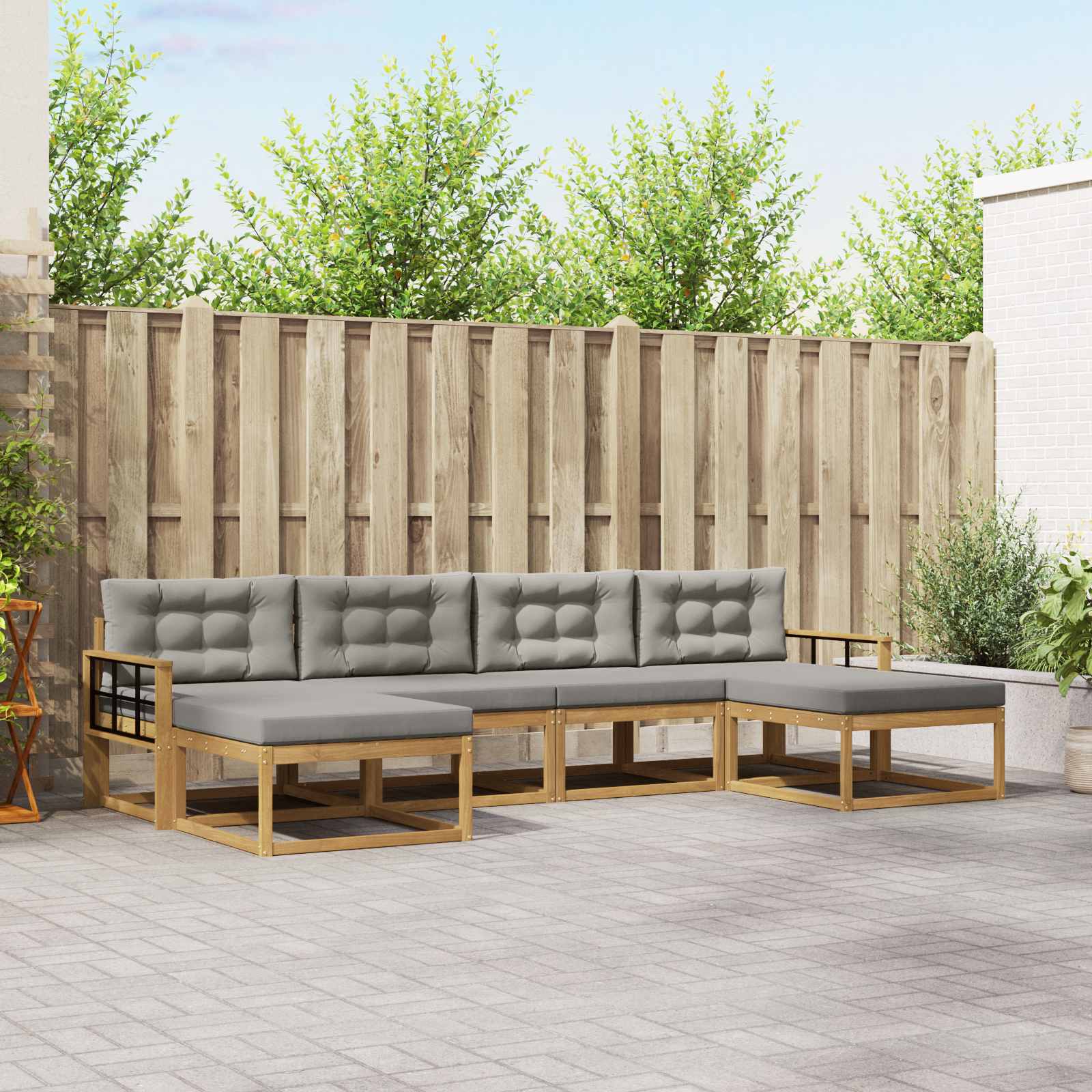 Buiten bankenset met kussen 6 pcs Wit en Lichtgrijs is nu te koop bij PeponiXL, paradijselijk wonen!