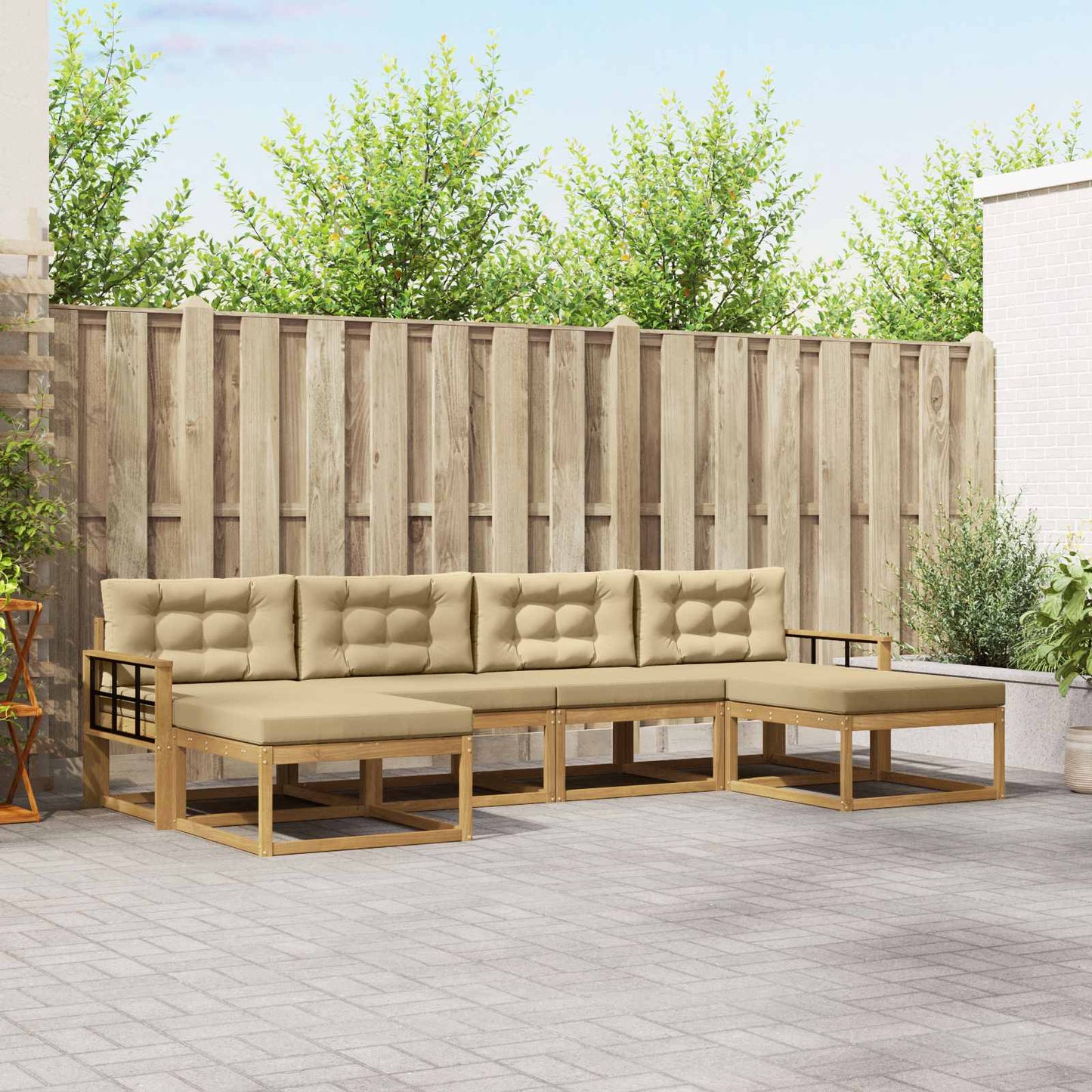 Buiten bankenset met kussen 6 pcs Wit en Beige is nu te koop bij PeponiXL, paradijselijk wonen!