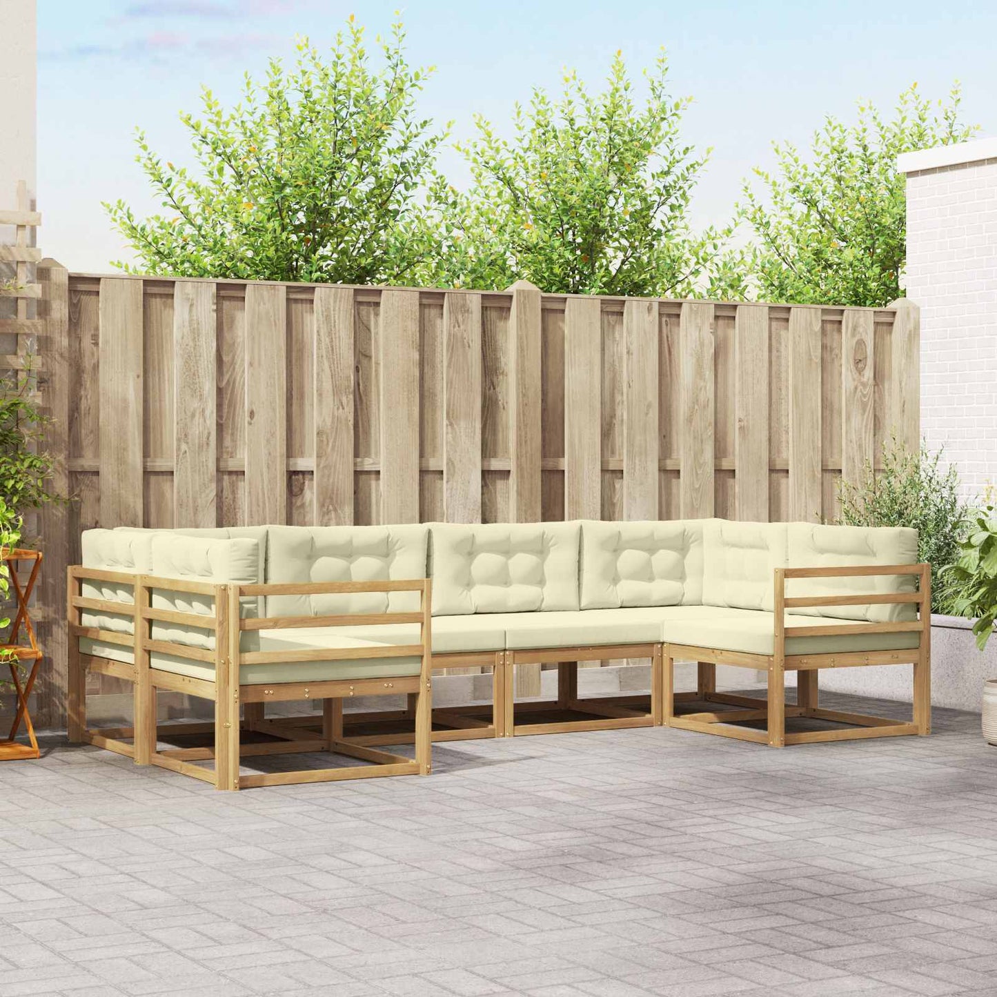 Buiten bankenset met kussen 6 pcs Wit en crèmekleurig is nu te koop bij PeponiXL, paradijselijk wonen!