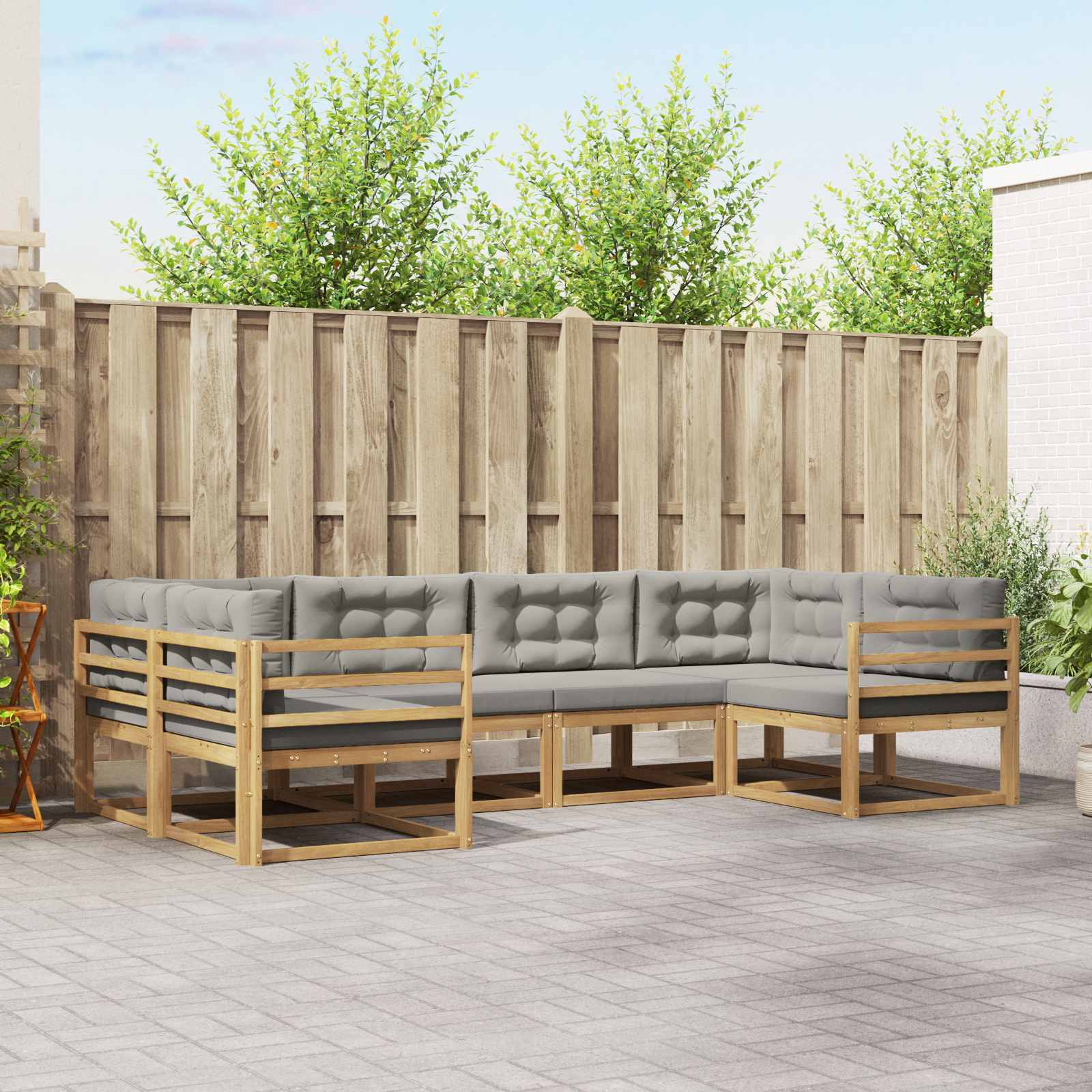 Buiten bankenset met kussen 6 pcs Wit en Lichtgrijs is nu te koop bij PeponiXL, paradijselijk wonen!