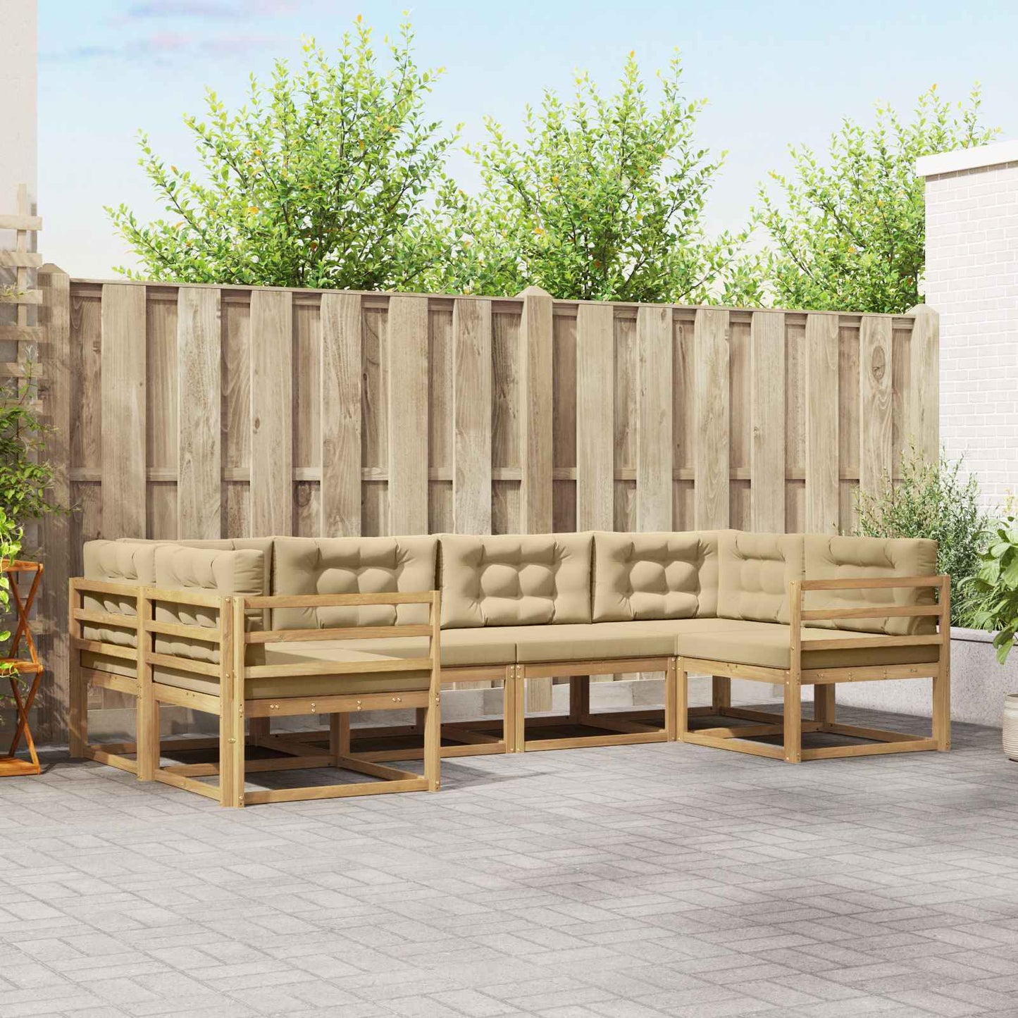 Buiten bankenset met kussen 6 pcs Wit en Beige is nu te koop bij PeponiXL, paradijselijk wonen!
