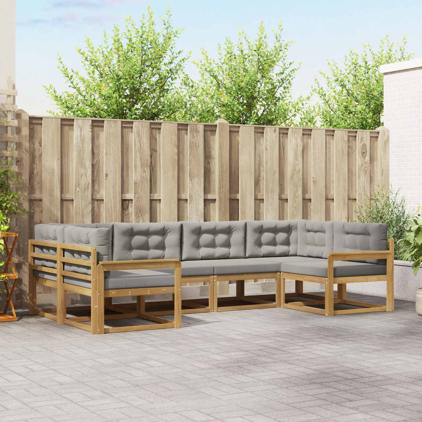 Buiten bankenset met kussen 6 pcs Wit en Lichtgrijs is nu te koop bij PeponiXL, paradijselijk wonen!