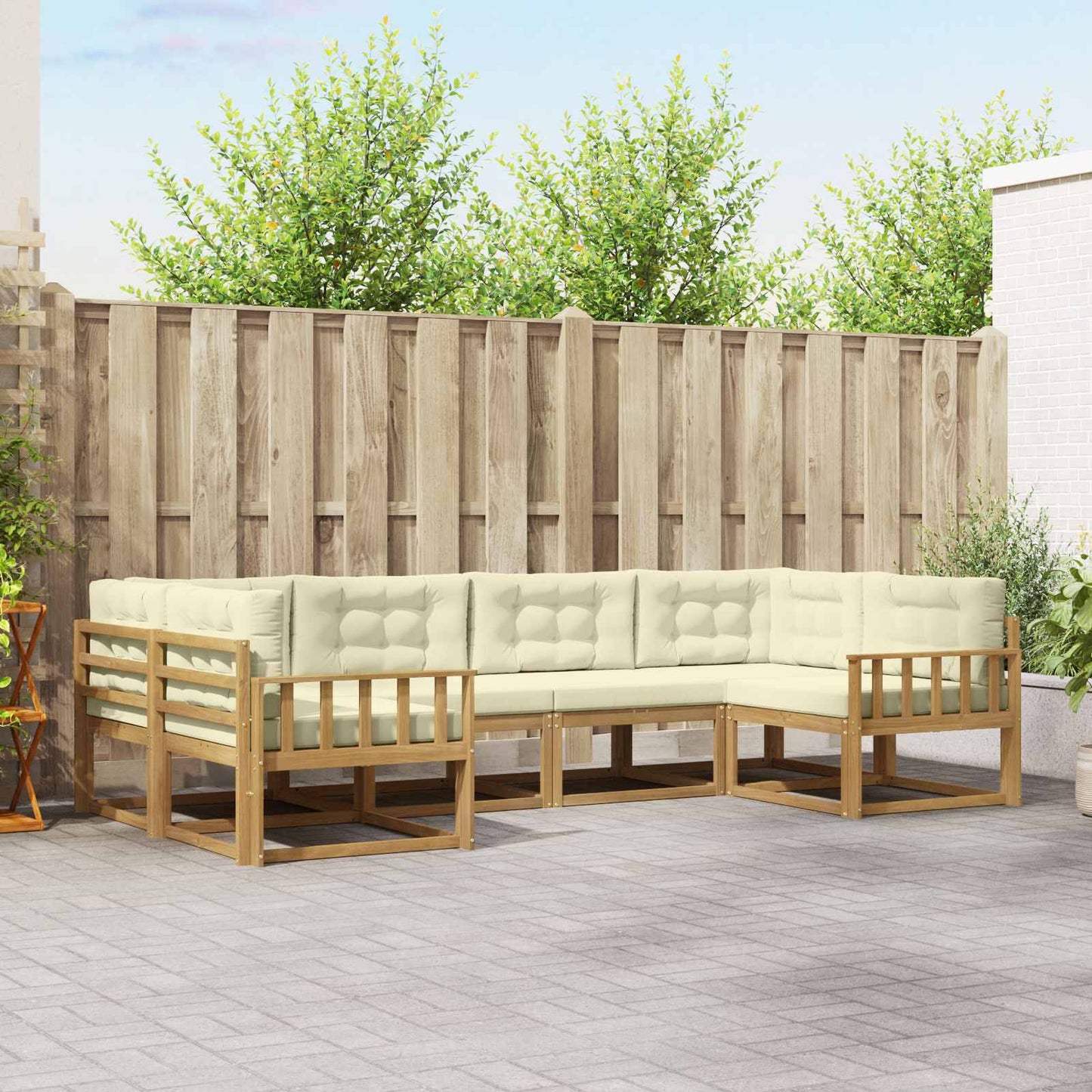 Buiten bankenset met kussen 6 pcs Wit en crèmekleurig is nu te koop bij PeponiXL, paradijselijk wonen!