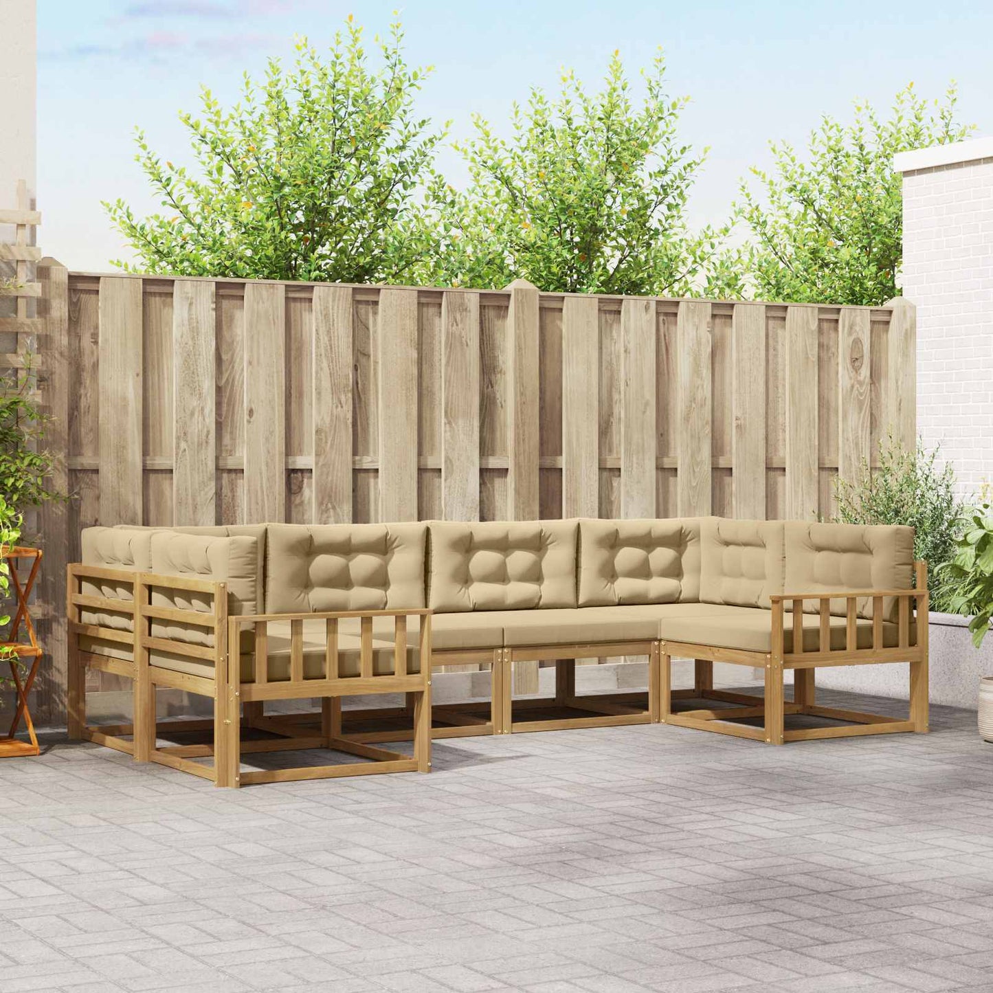 Buiten bankenset met kussen 6 pcs Wit en Beige is nu te koop bij PeponiXL, paradijselijk wonen!