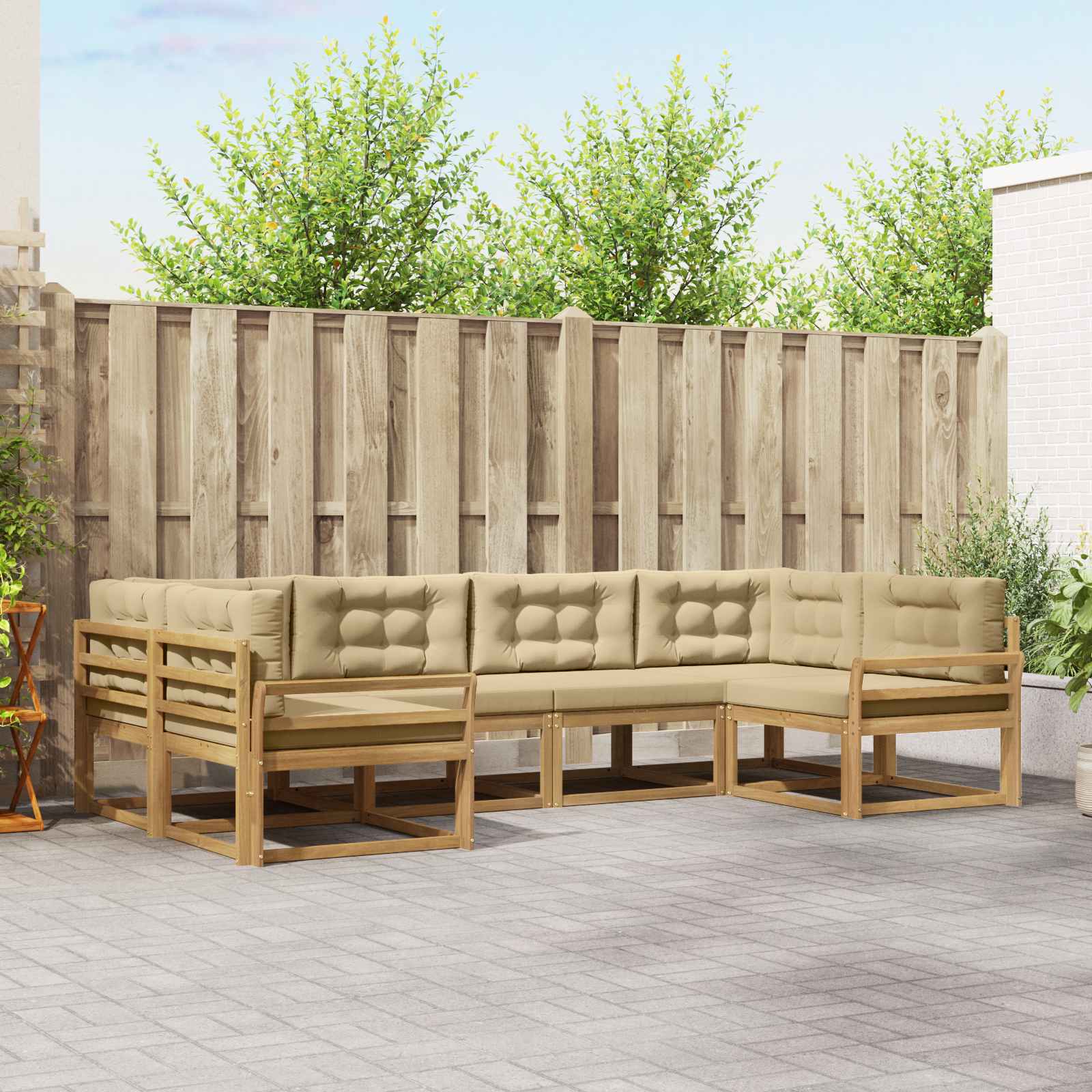 Buiten bankenset met kussen 6 pcs Wit en Beige is nu te koop bij PeponiXL, paradijselijk wonen!