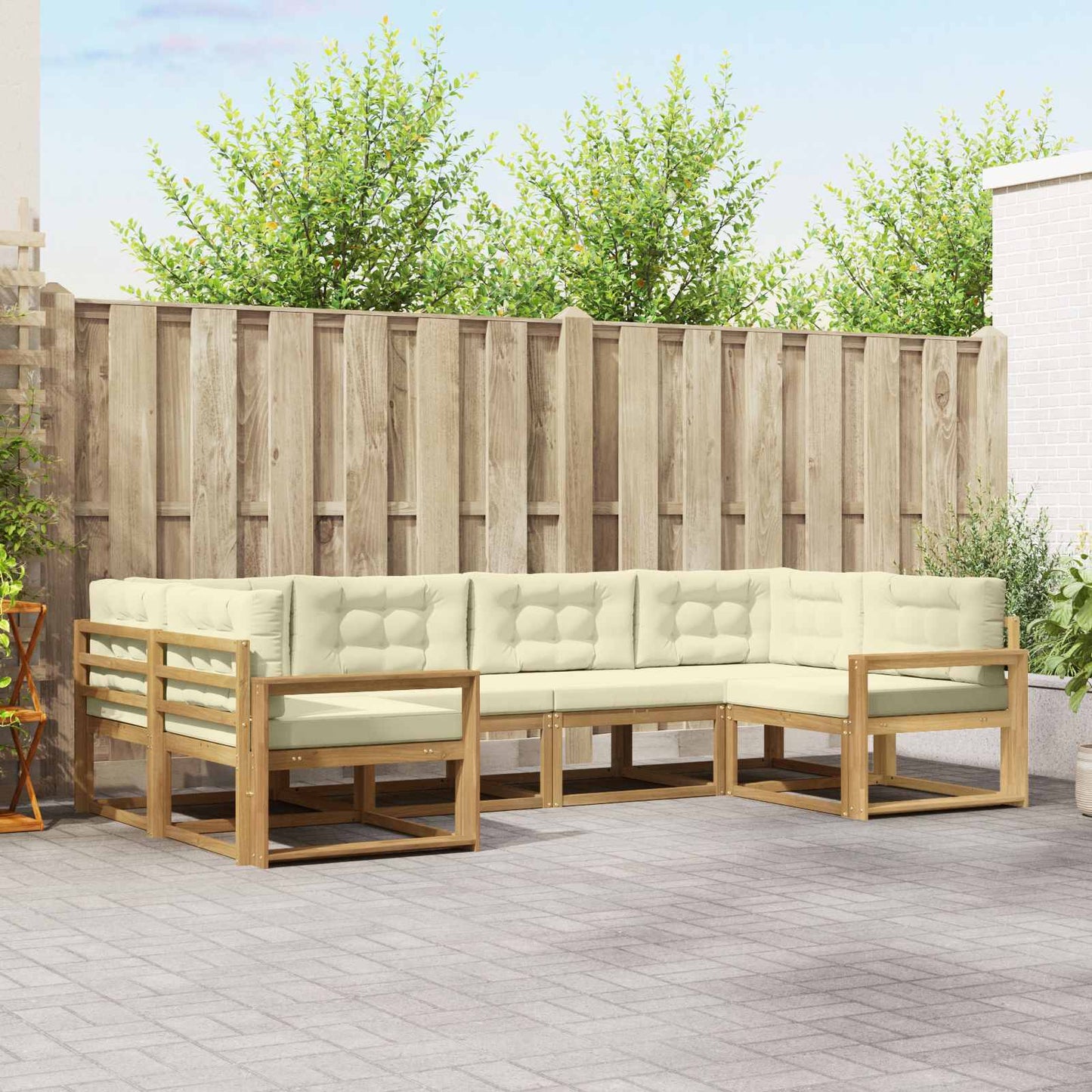 Buiten bankenset met kussen 6 pcs Wit en crèmekleurig is nu te koop bij PeponiXL, paradijselijk wonen!