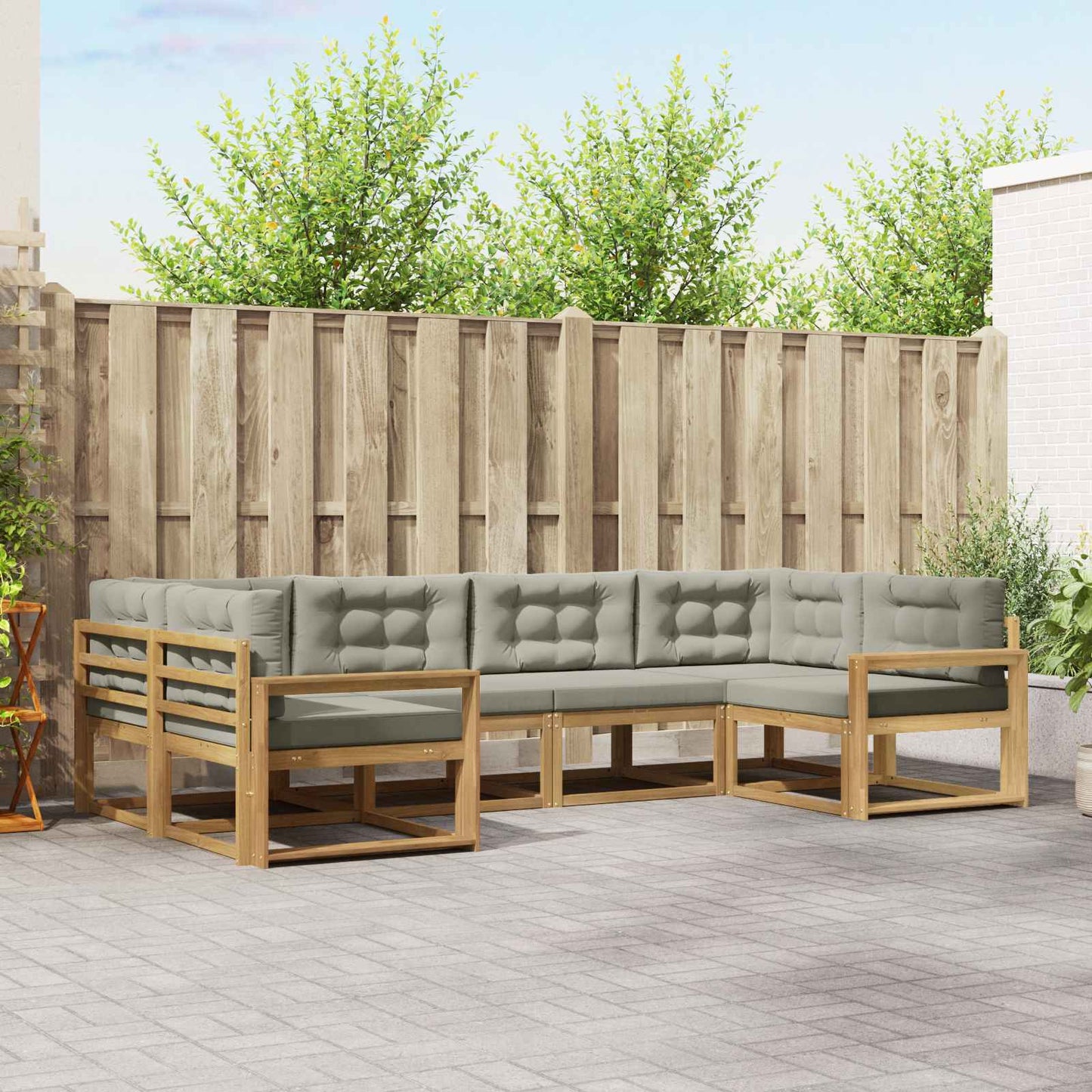 Buiten bankenset met kussen 6 pcs Wit en Lichtgrijs is nu te koop bij PeponiXL, paradijselijk wonen!
