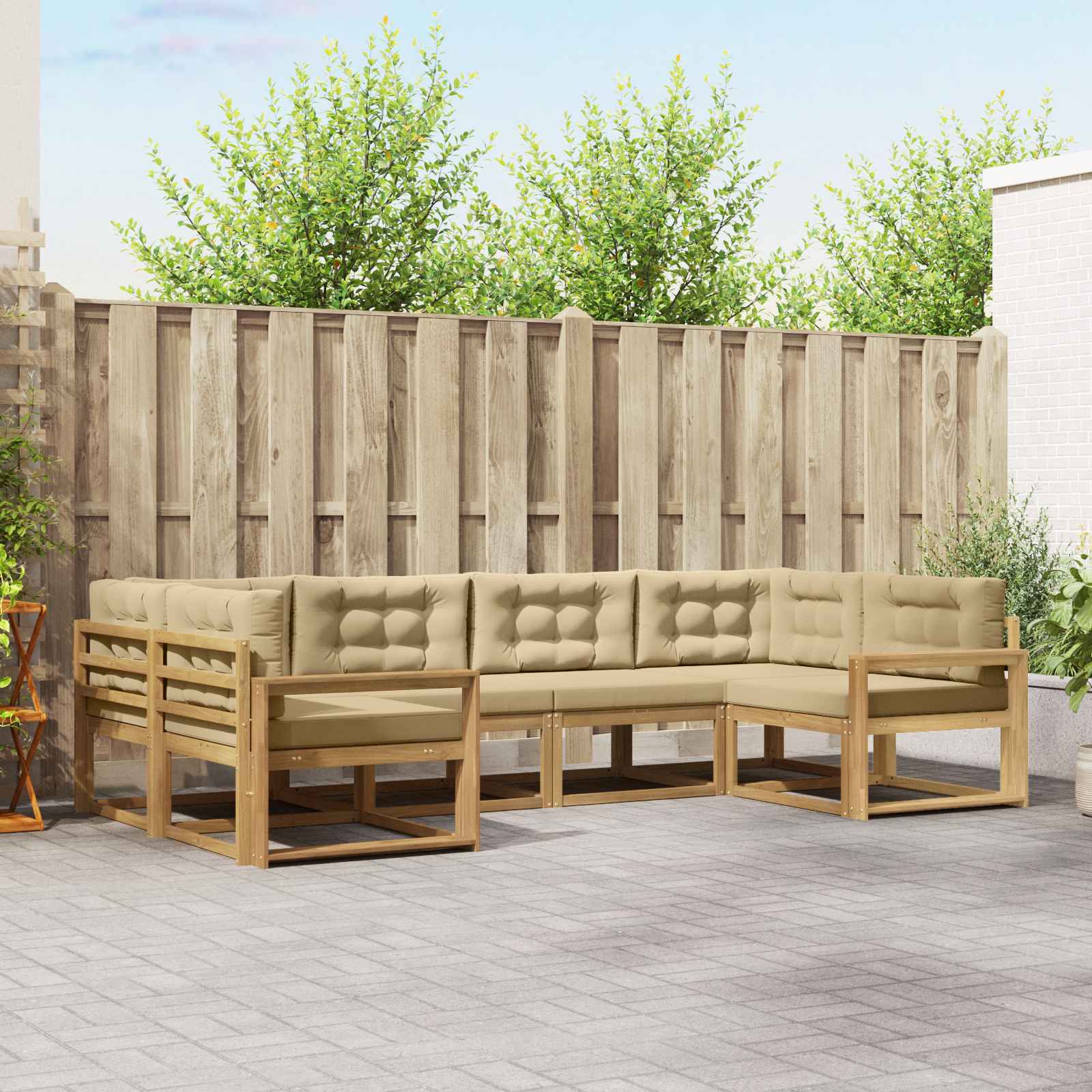 Buiten bankenset met kussen 6 pcs Wit en Beige is nu te koop bij PeponiXL, paradijselijk wonen!