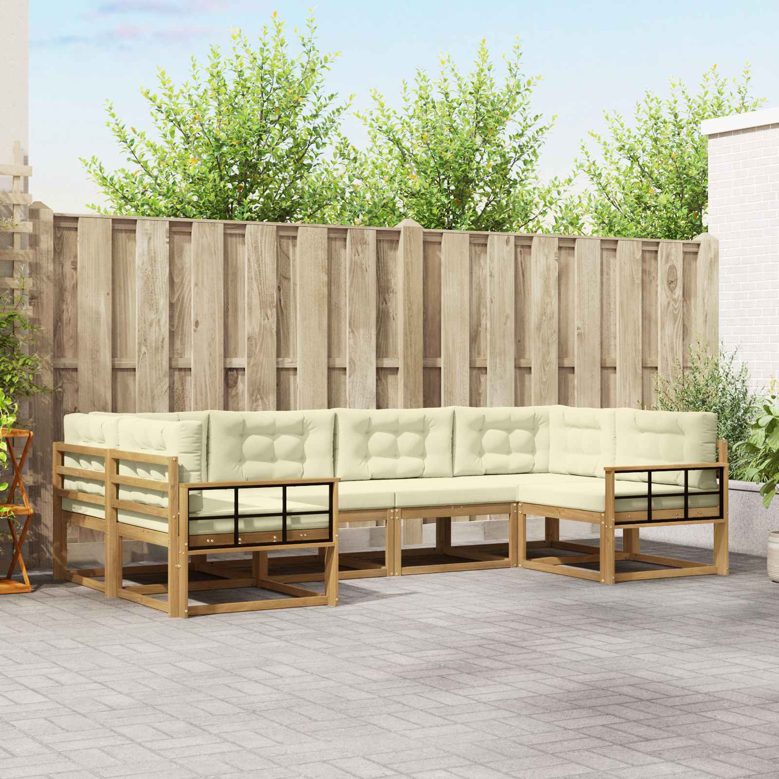 Buiten bankenset met kussen 6 pcs Wit en crèmekleurig is nu te koop bij PeponiXL, paradijselijk wonen!