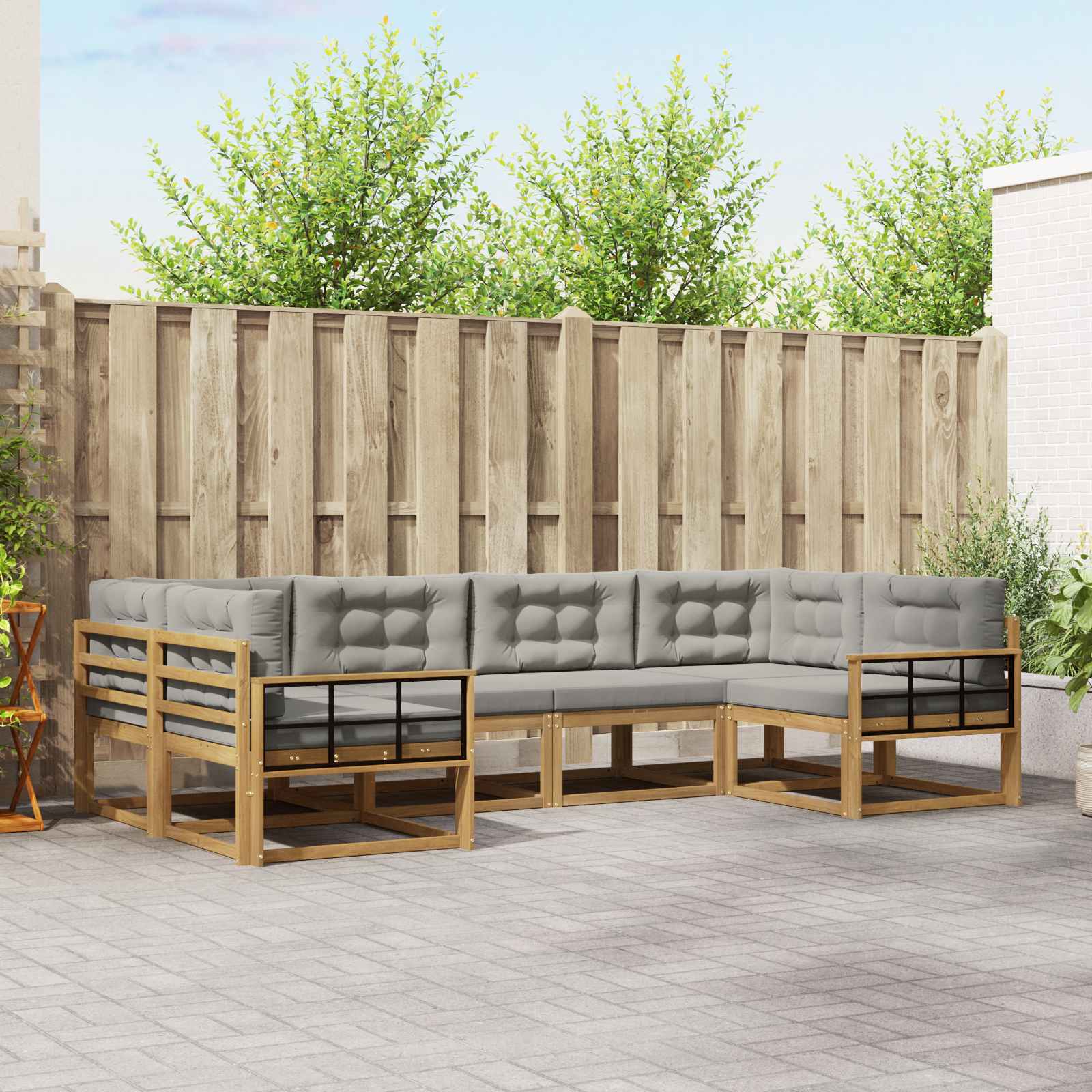 Buiten bankenset met kussen 6 pcs Wit en Lichtgrijs is nu te koop bij PeponiXL, paradijselijk wonen!
