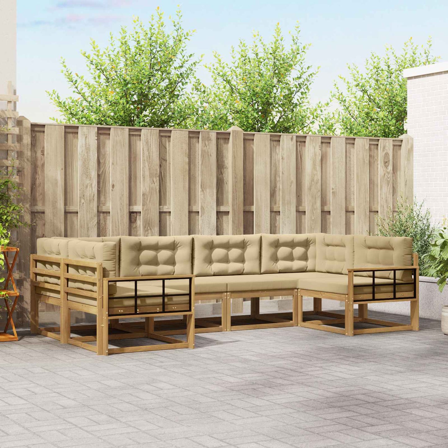 Buiten bankenset met kussen 6 pcs Wit en Beige is nu te koop bij PeponiXL, paradijselijk wonen!