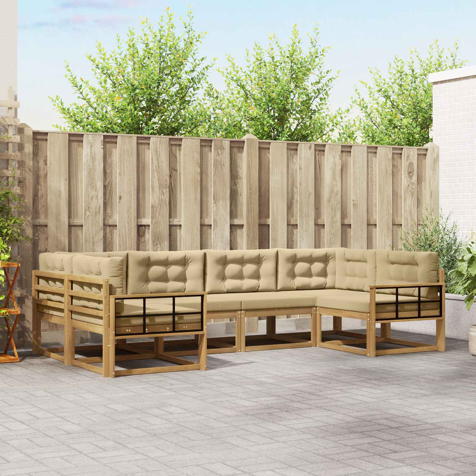 Buiten bankenset met kussen 6 pcs Wit en Beige is nu te koop bij PeponiXL, paradijselijk wonen!