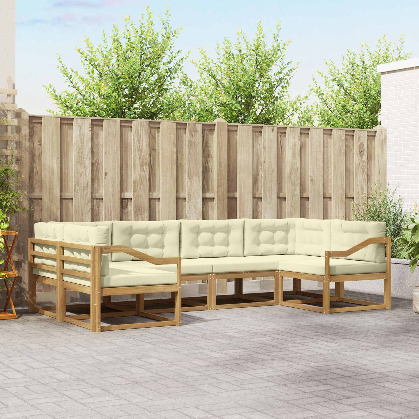 Buiten bankenset met kussen 6 pcs Wit en crèmekleurig is nu te koop bij PeponiXL, paradijselijk wonen!