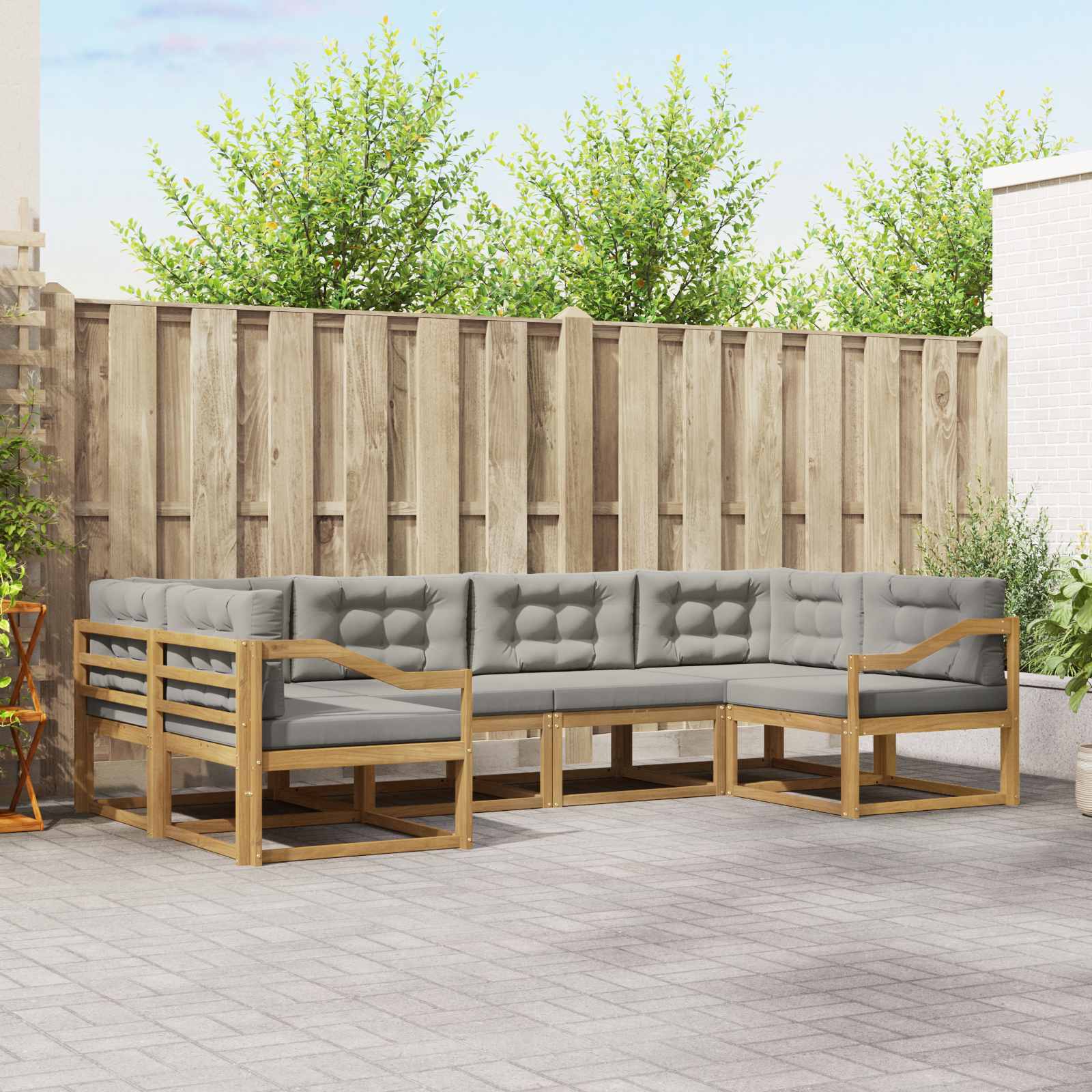 Buiten bankenset met kussen 6 pcs Wit en Lichtgrijs is nu te koop bij PeponiXL, paradijselijk wonen!