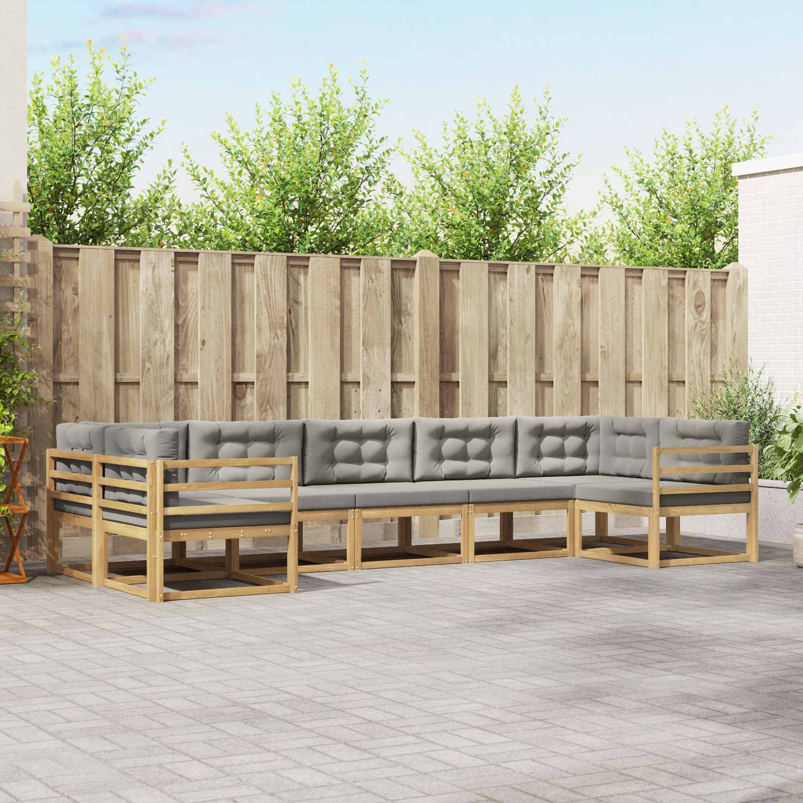 Buiten bankenset met kussen 7 pcs Wit en Lichtgrijs is nu te koop bij PeponiXL, paradijselijk wonen!