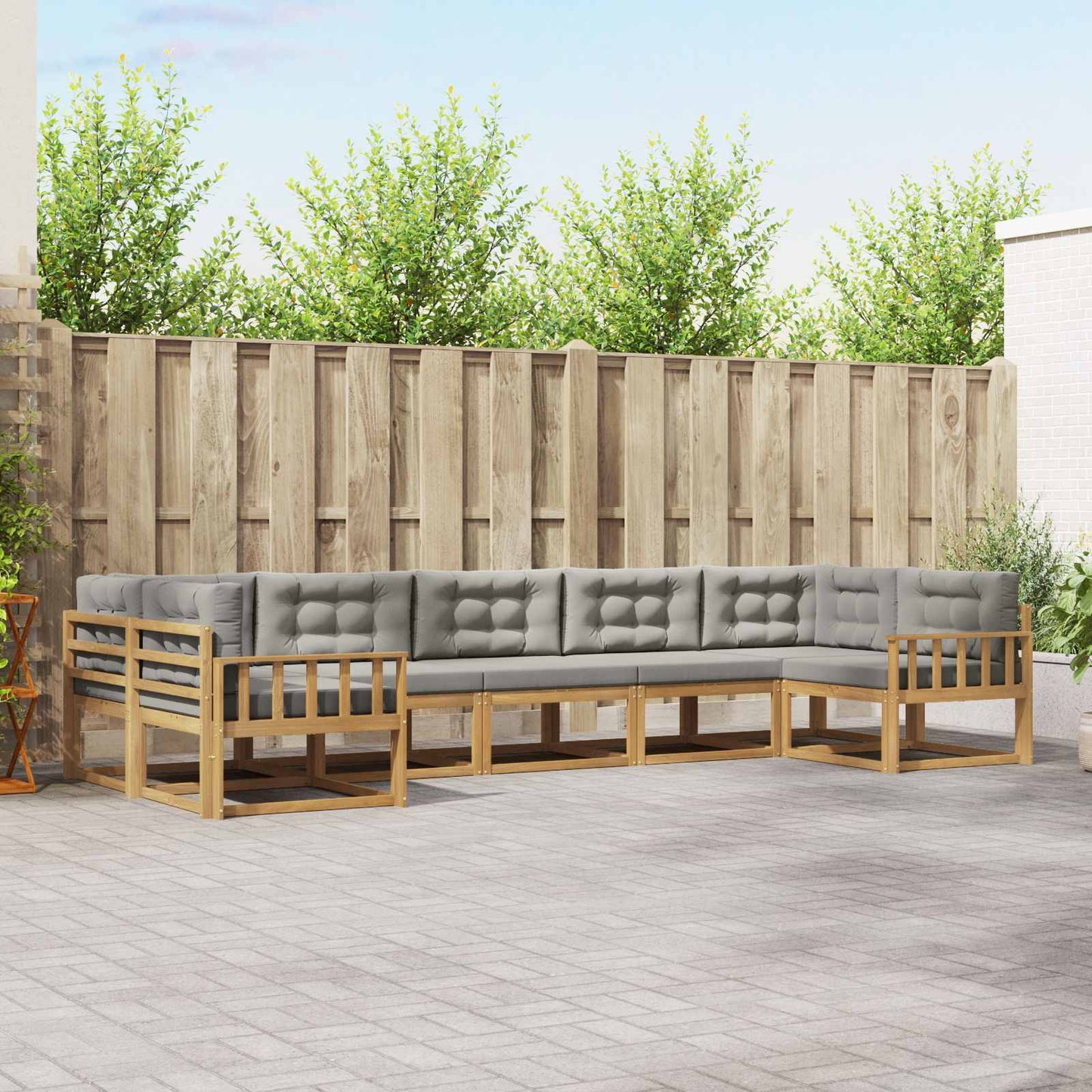Buiten bankenset met kussen 7 pcs Wit en Lichtgrijs is nu te koop bij PeponiXL, paradijselijk wonen!