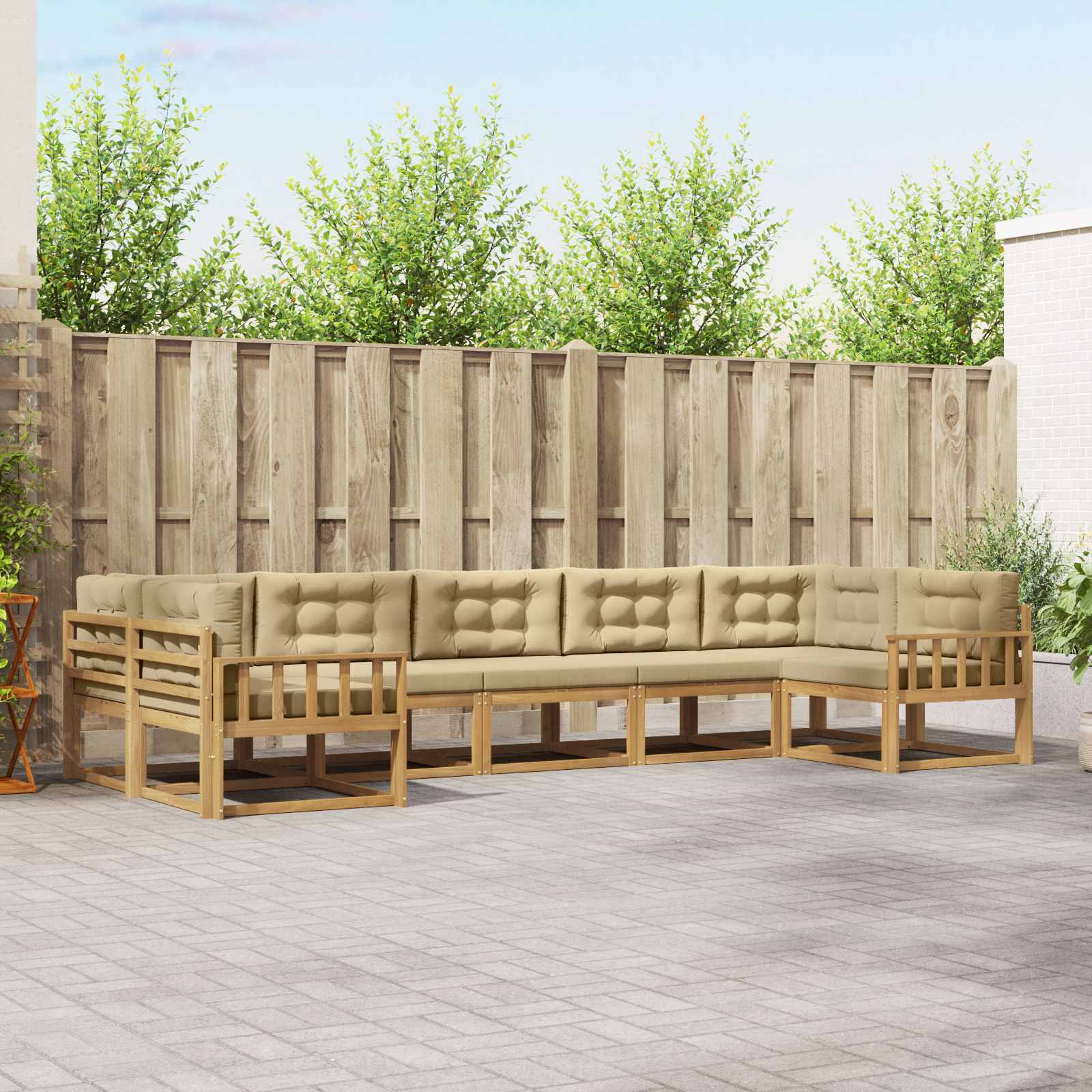Buiten bankenset met kussen 7 pcs Wit en Beige is nu te koop bij PeponiXL, paradijselijk wonen!