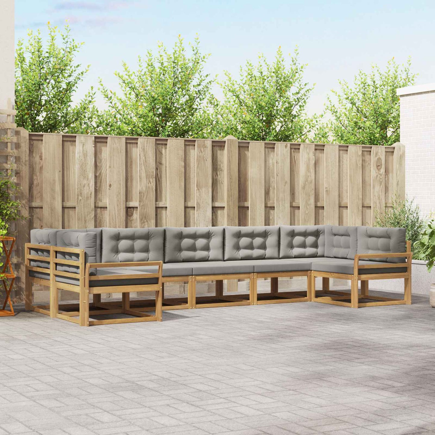 Buiten bankenset met kussen 7 pcs Wit en Lichtgrijs is nu te koop bij PeponiXL, paradijselijk wonen!