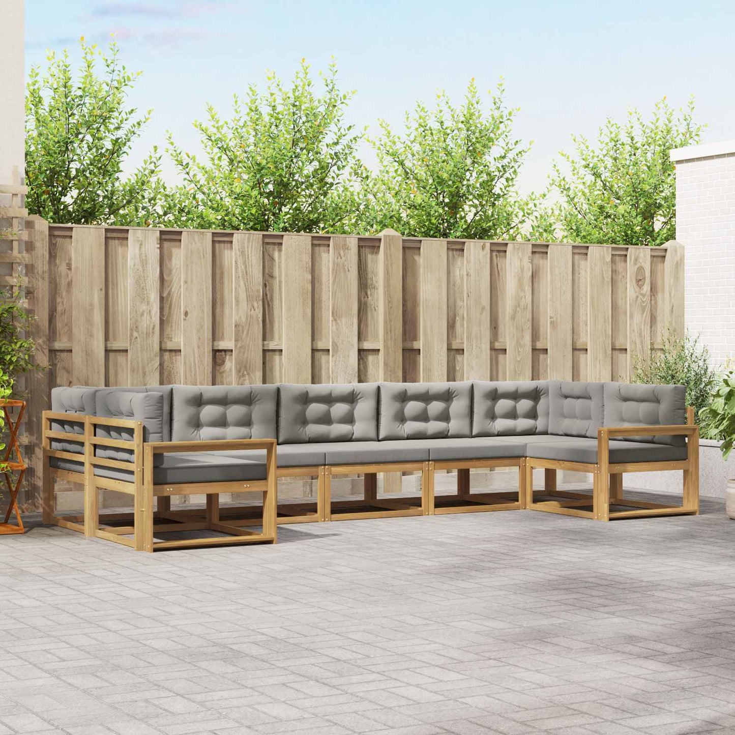 Buiten bankenset met kussen 7 pcs Wit en Lichtgrijs is nu te koop bij PeponiXL, paradijselijk wonen!
