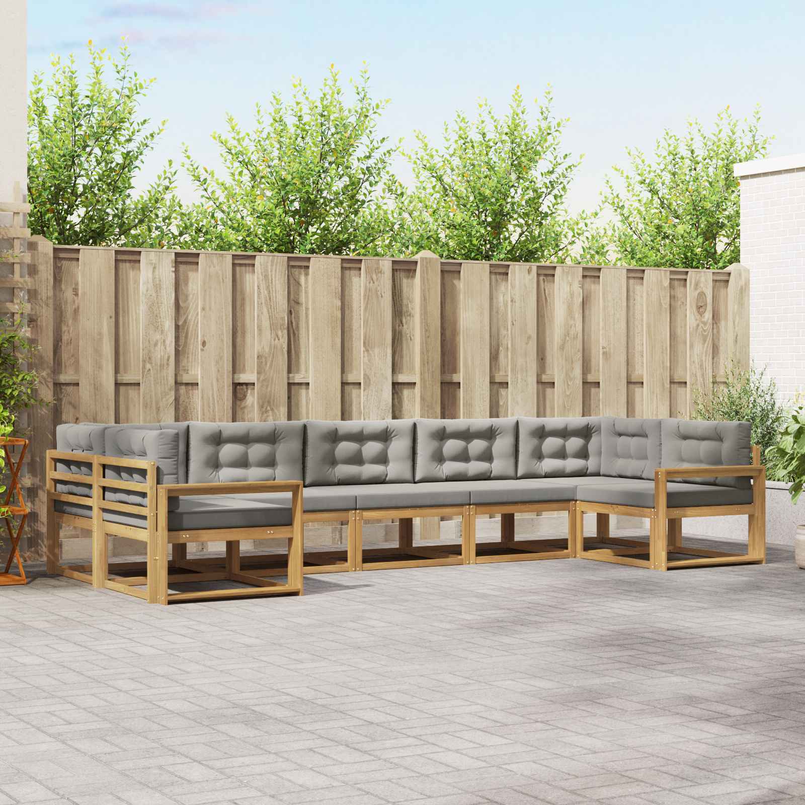 Buiten bankenset met kussen 7 pcs Wit en Lichtgrijs is nu te koop bij PeponiXL, paradijselijk wonen!